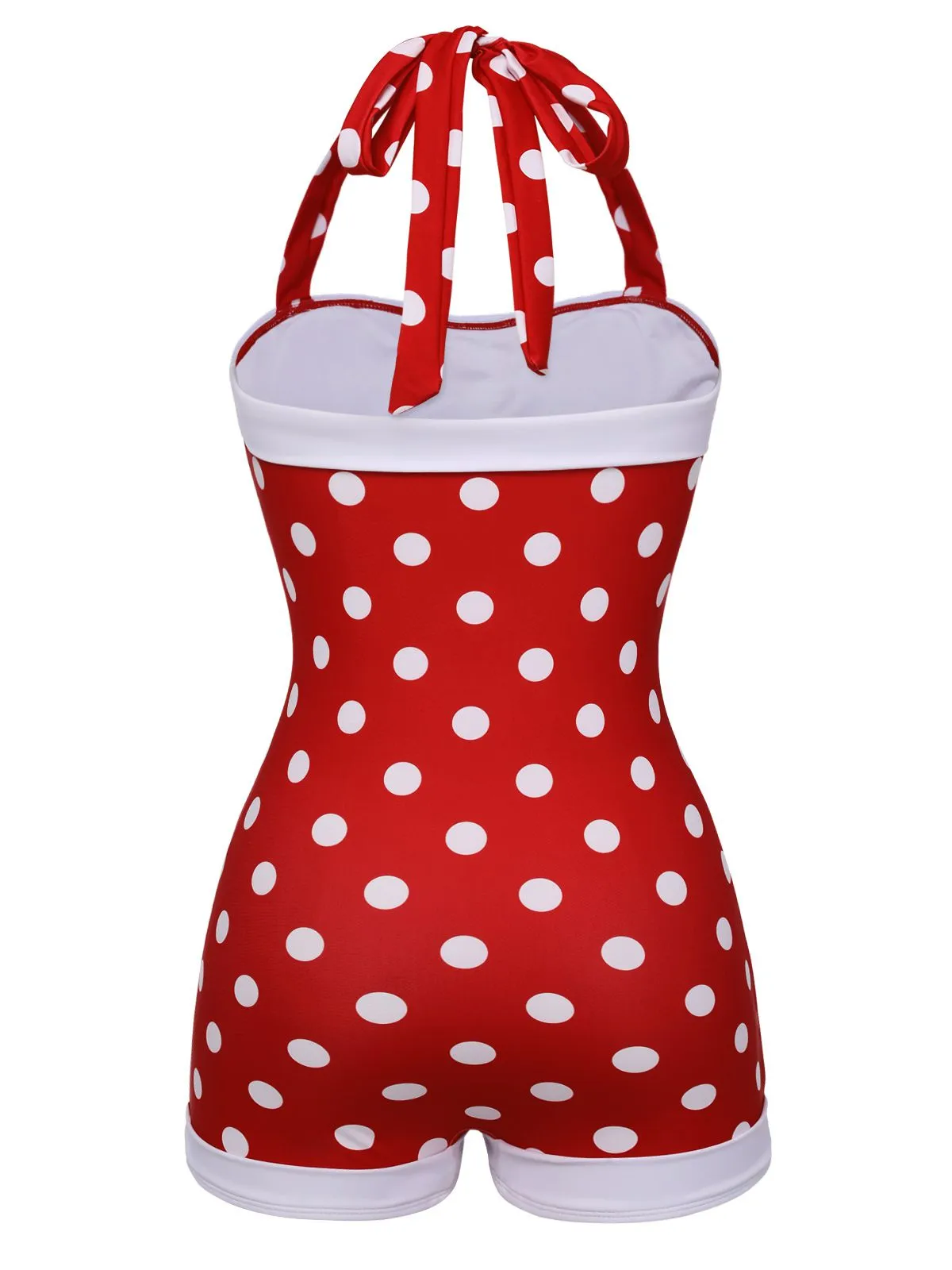 Red 1950s Polka Dot Patchwork Halter Swimsuit sold by Retro Stage product image thumbnail 4