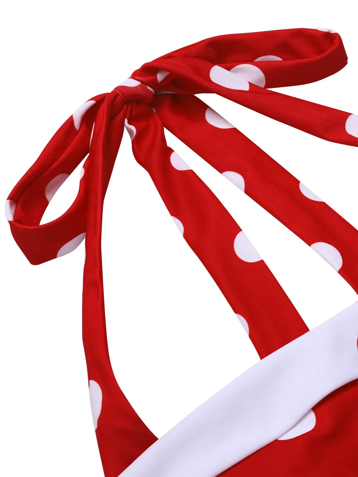 Red 1950s Polka Dot Patchwork Halter Swimsuit sold by Retro Stage product image thumbnail 5