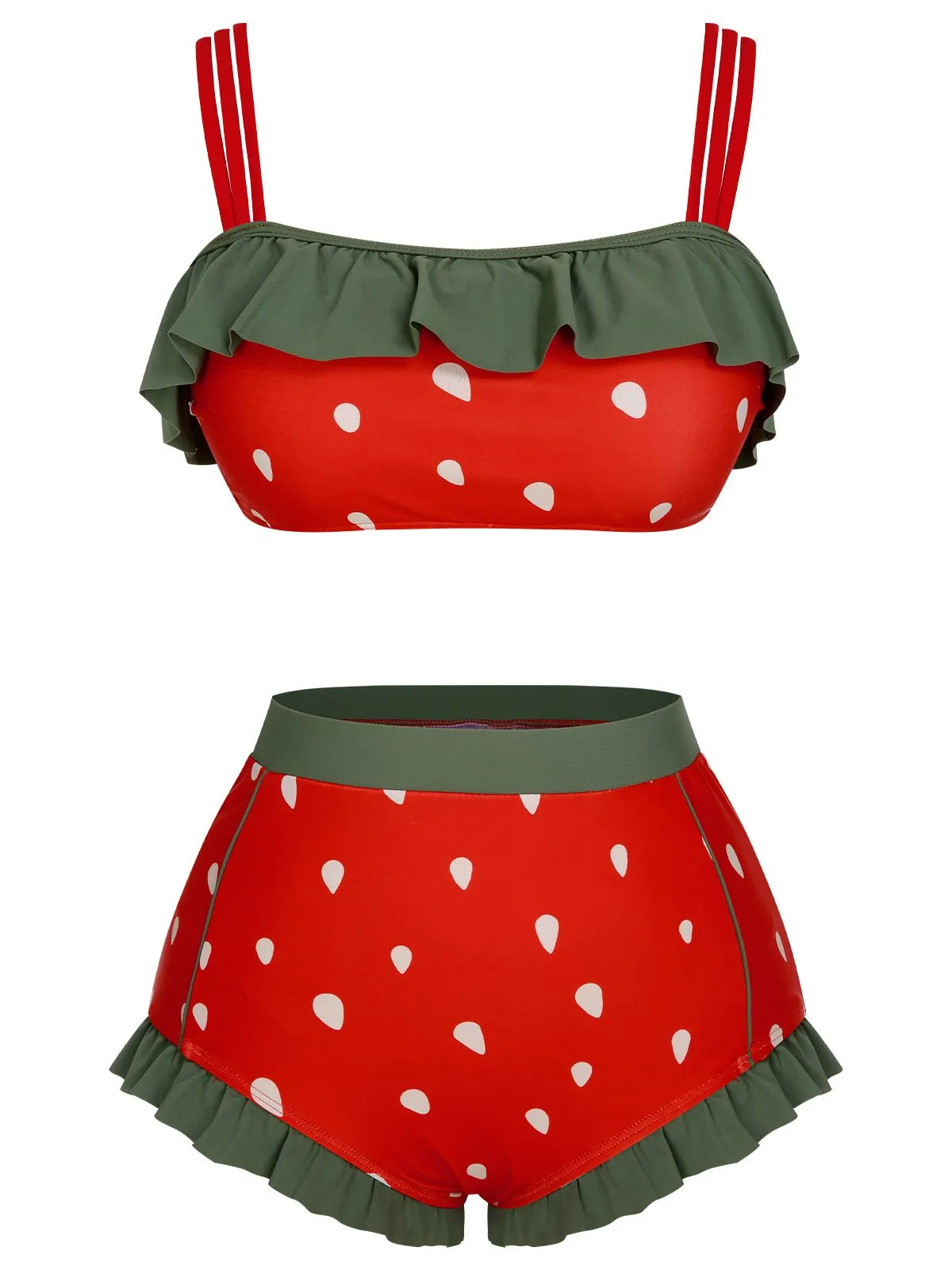 Red 1950s Strawberry Ruffle Strap Swimsuit sold by Retro Stage product image thumbnail 2