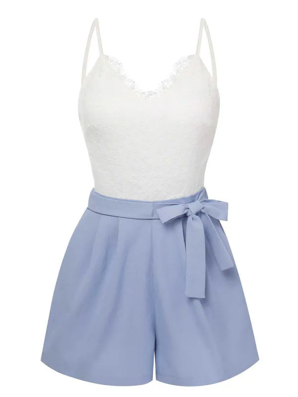 1950s Spaghetti Strap Lace Patchwork Romper sold by Retro Stage