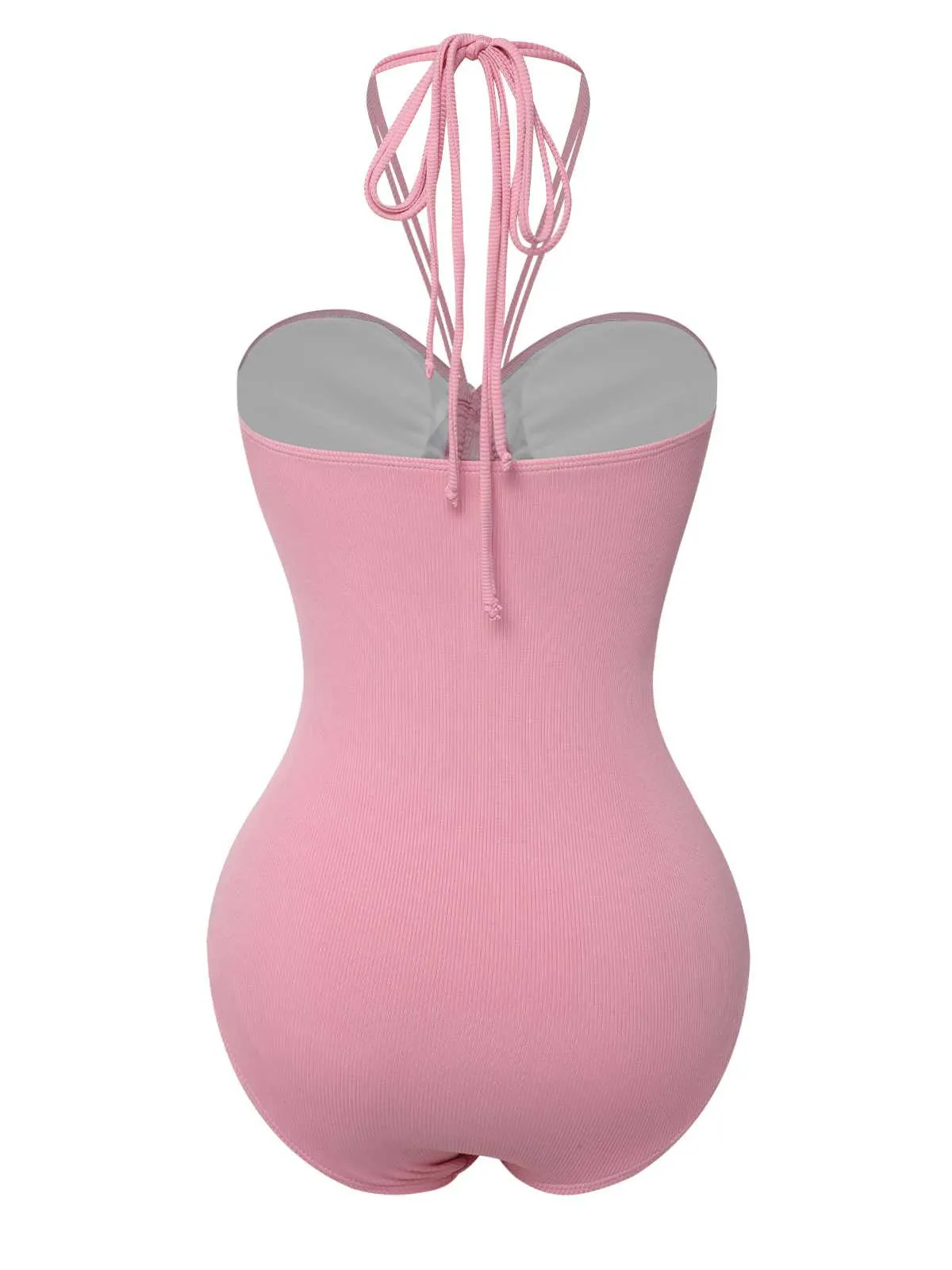 Pink 1950s Halter Pleated Solid One-Piece Swimsuit sold by Retro Stage product image thumbnail 4