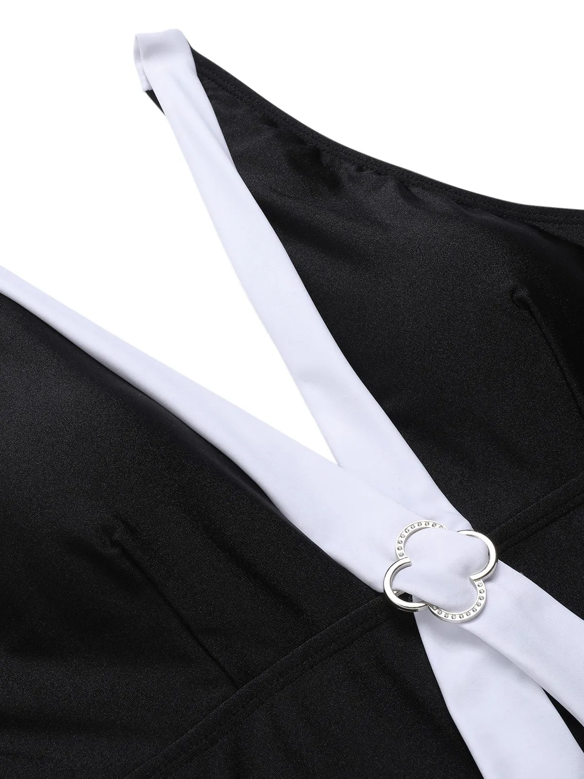 Black 1960s V-Neck Patchwork One-Piece Swimsuit sold by Retro Stage product image thumbnail 5