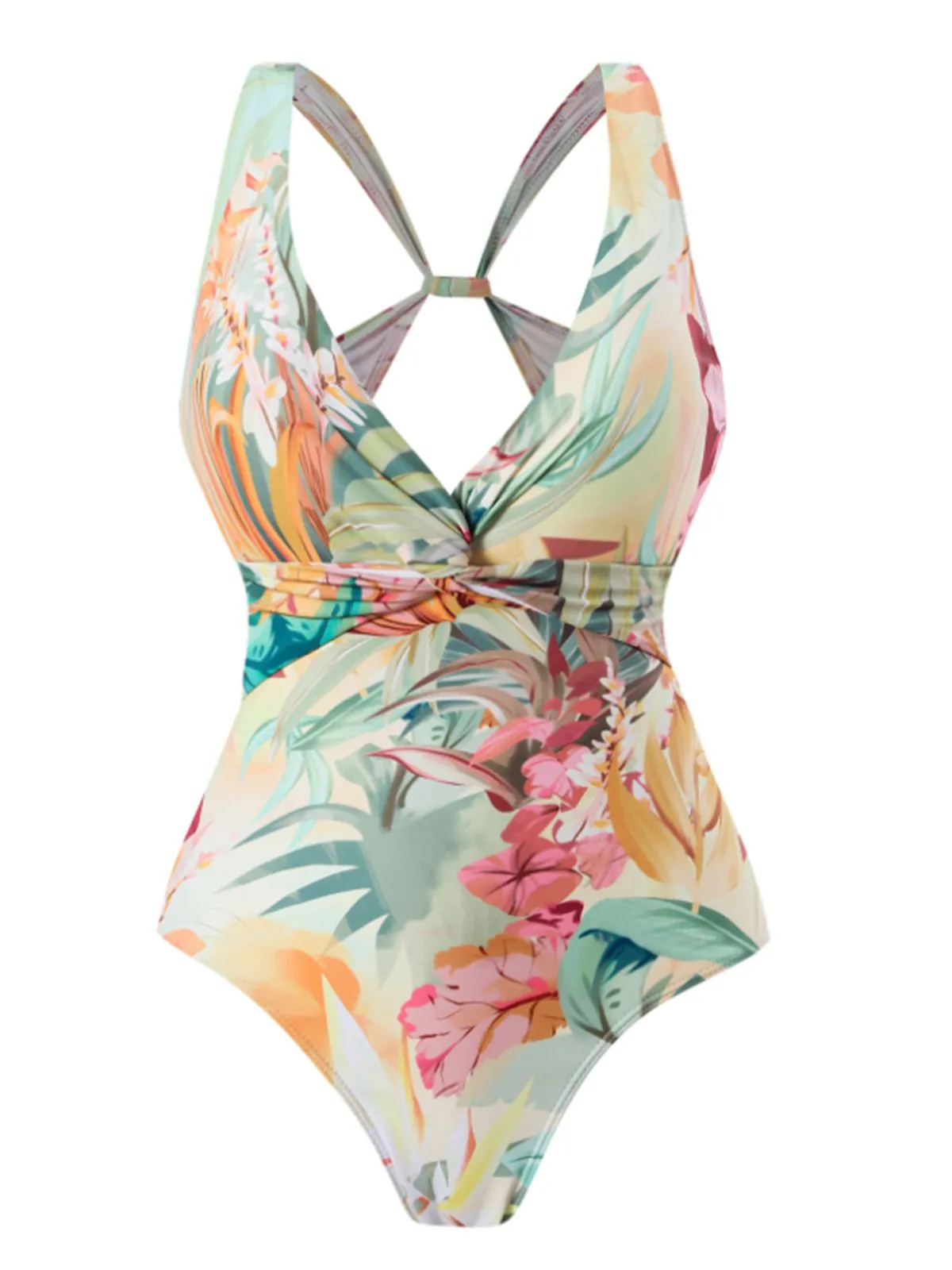 1940s Floral V-Neck Tie-Waist Swimsuit sold by Retro Stage