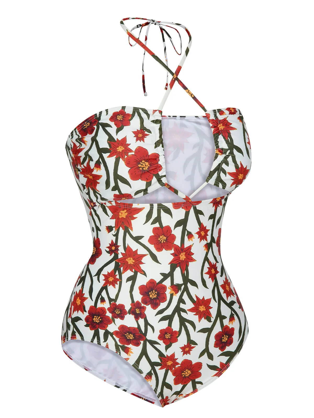 1960s Front Hollow Floral Halter Swimsuit sold by Retro Stage product image thumbnail 2