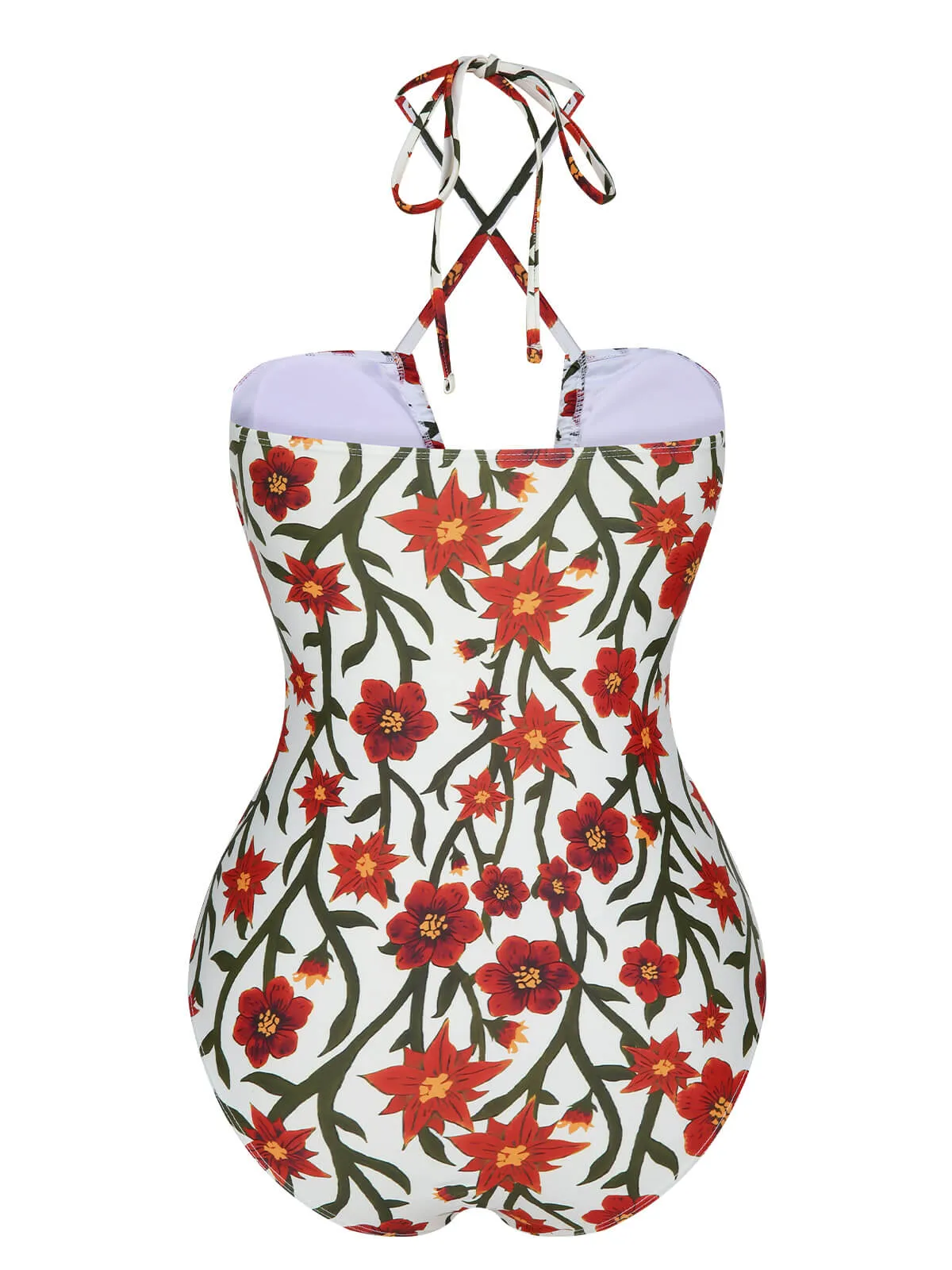1960s Front Hollow Floral Halter Swimsuit sold by Retro Stage product image thumbnail 3