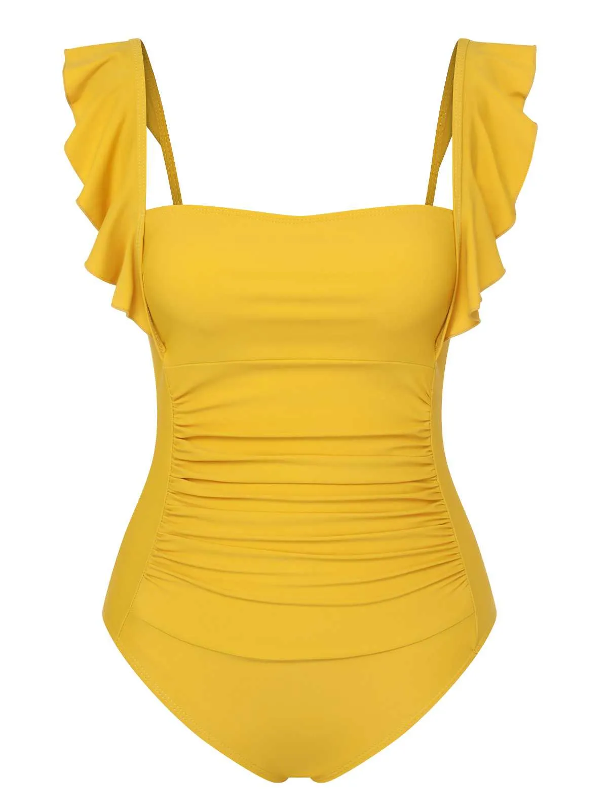 1950s Ruffles Backless Solid One-Piece Swimsuit sold by Retro Stage