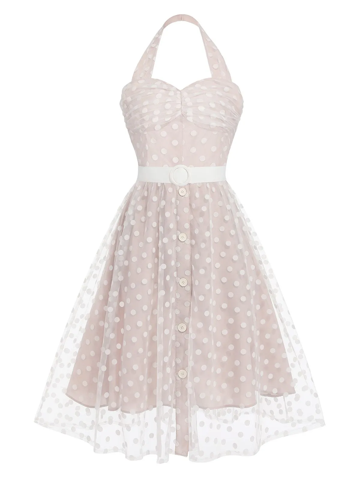 Light Pink 1950s Halter Romper & Polka Dots Skirt sold by Retro Stage product image thumbnail 3