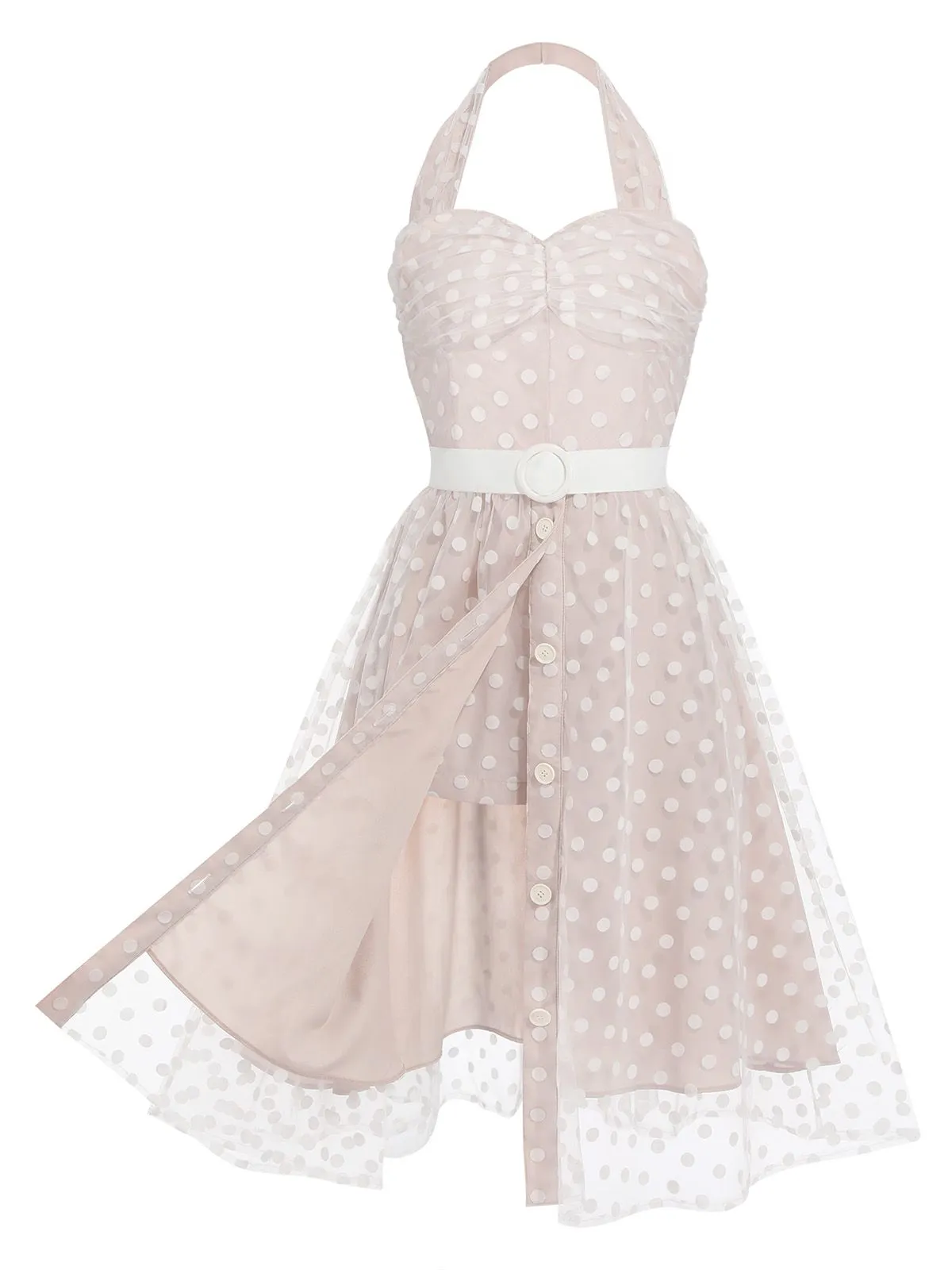 Light Pink 1950s Halter Romper & Polka Dots Skirt sold by Retro Stage product image thumbnail 2