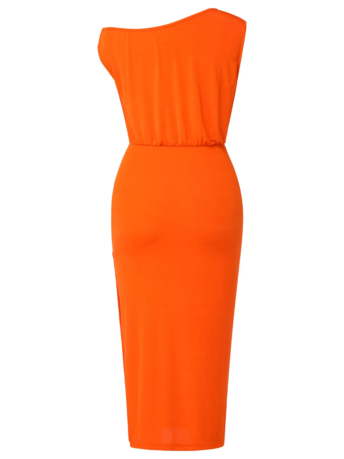 Orange 1960s Solid One Shoulder Sleeveless Dress sold by Retro Stage product image thumbnail 4