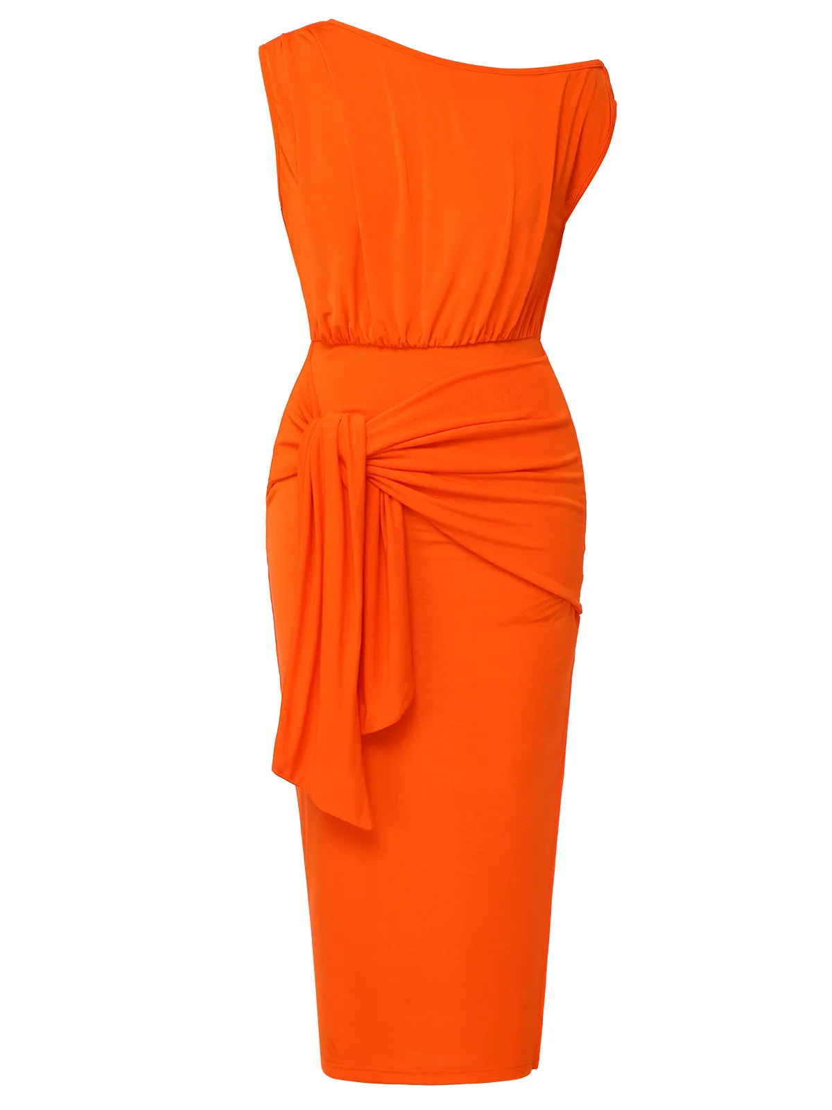 Orange 1960s Solid One Shoulder Sleeveless Dress sold by Retro Stage product image thumbnail 2