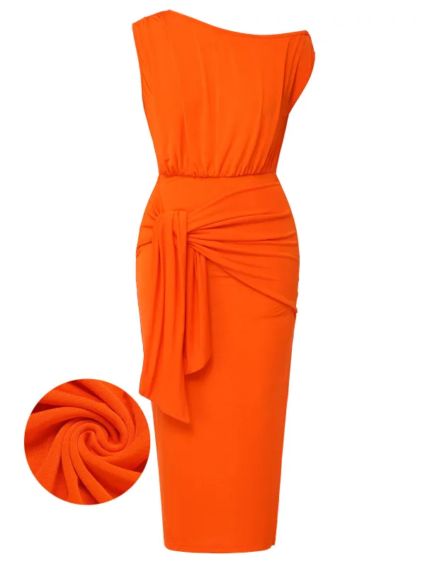 Orange 1960s Solid One Shoulder Sleeveless Dress sold by Retro Stage