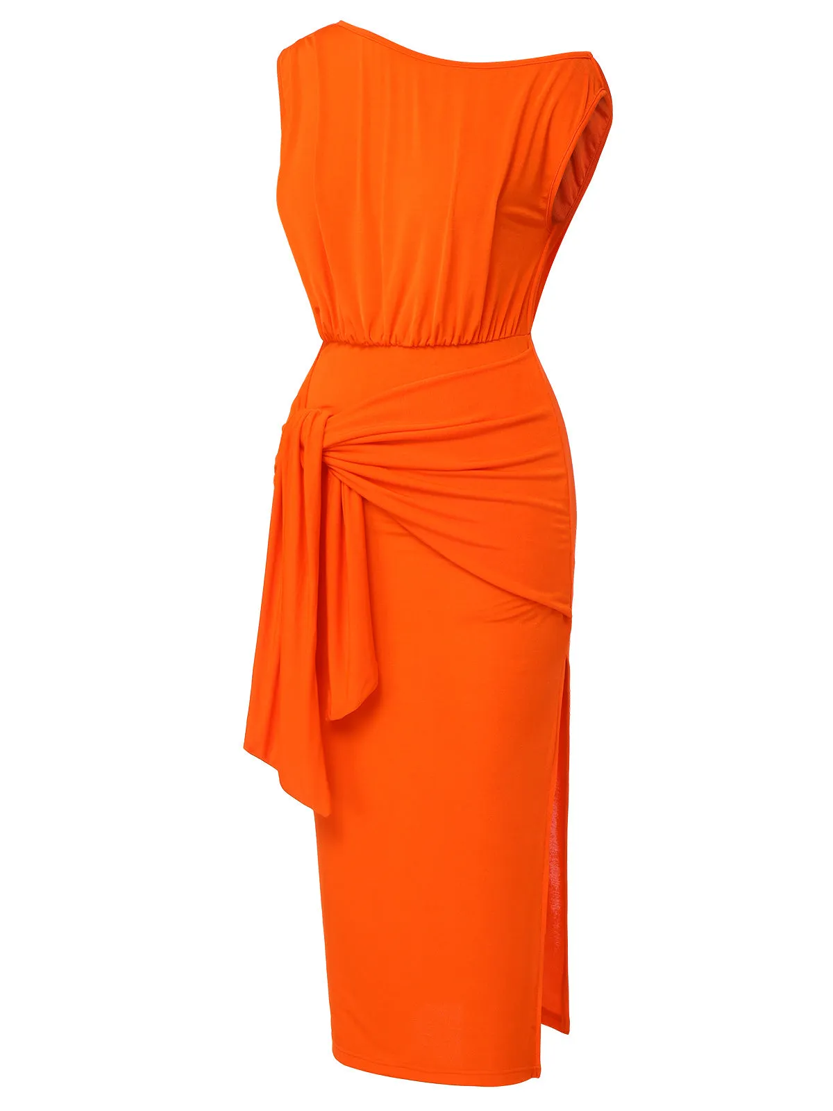 Orange 1960s Solid One Shoulder Sleeveless Dress sold by Retro Stage product image thumbnail 3