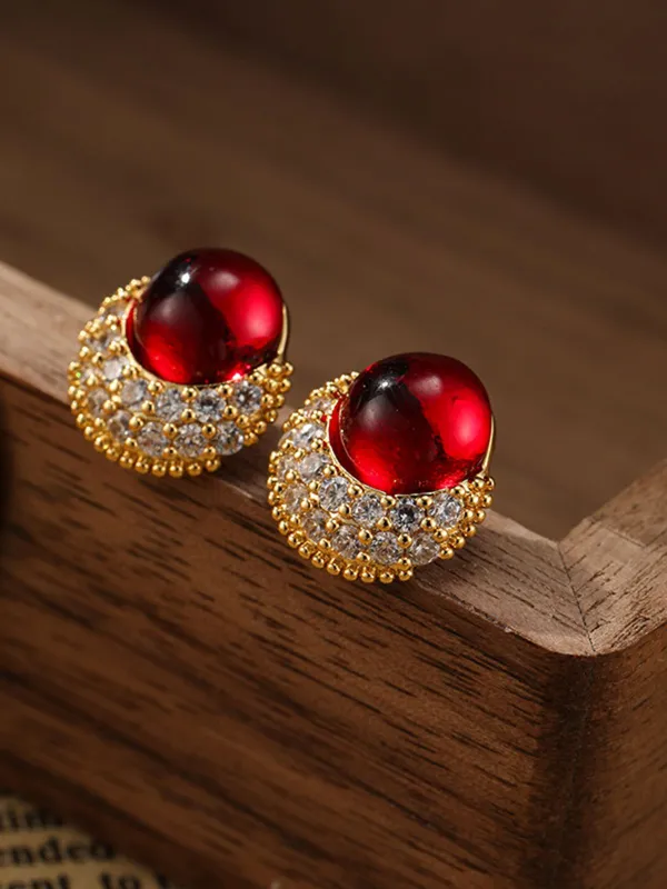 Vintage Rhinestone Ruby Alloy Stud Earrings sold by Retro Stage