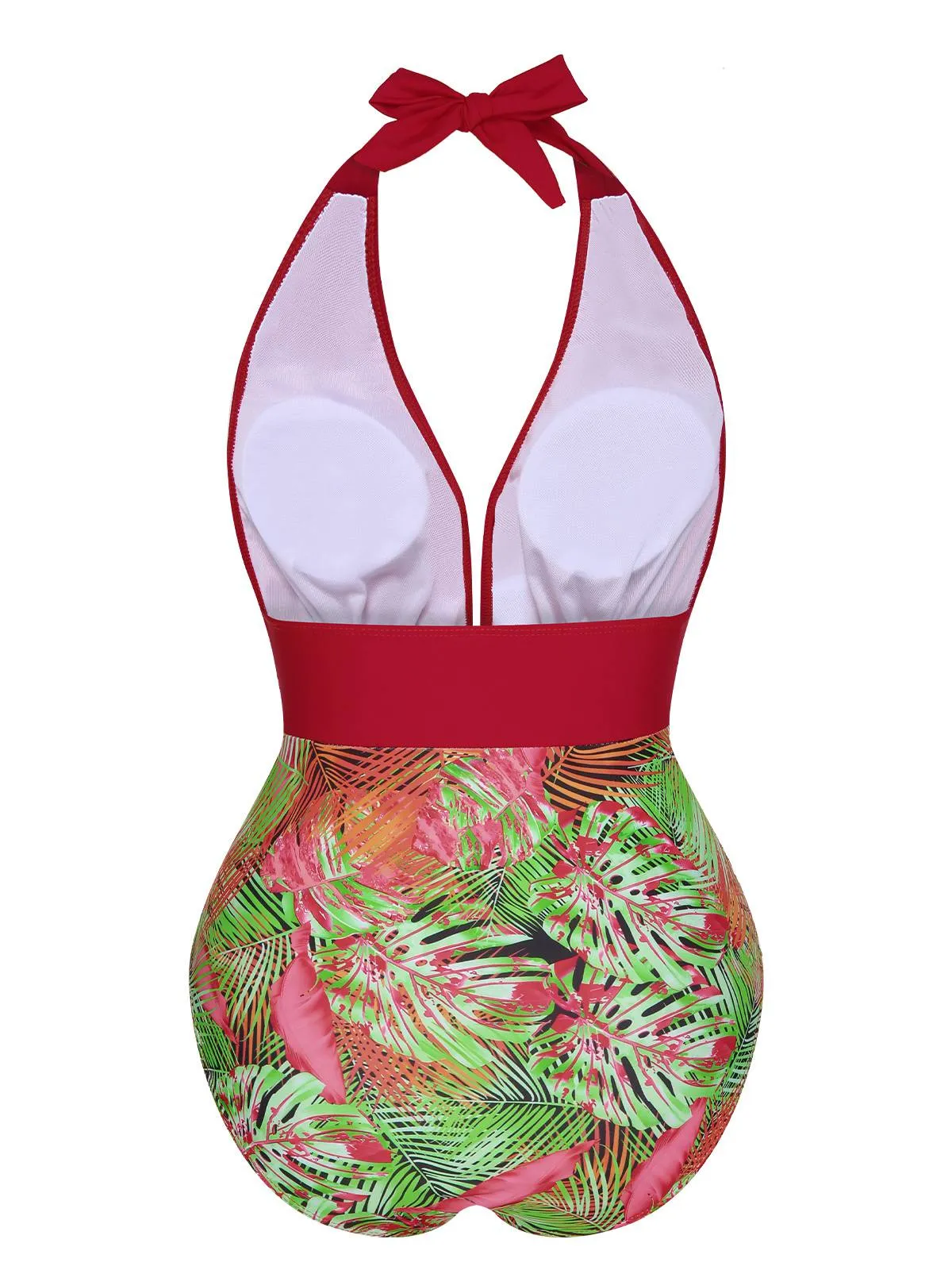 Red 1930s Tropical Plants One-Piece Swimsuit sold by Retro Stage product image thumbnail 3