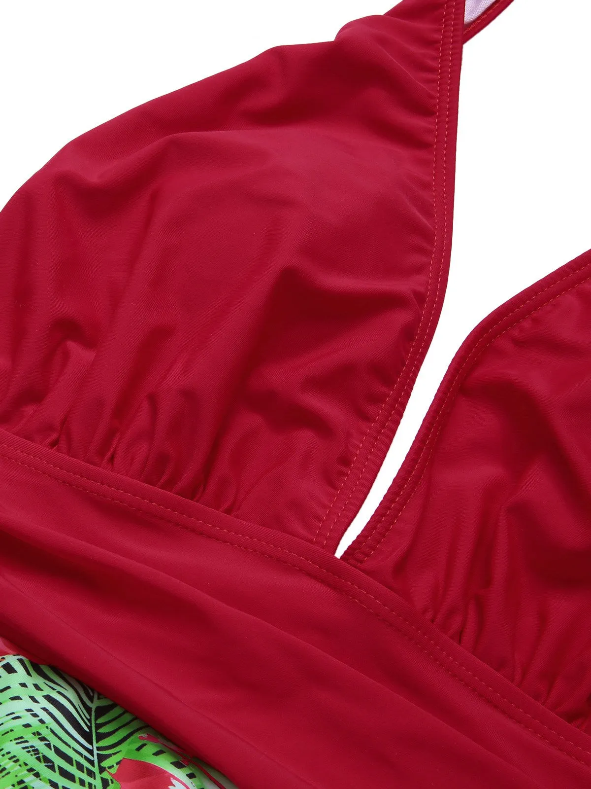 Red 1930s Tropical Plants One-Piece Swimsuit sold by Retro Stage product image thumbnail 4