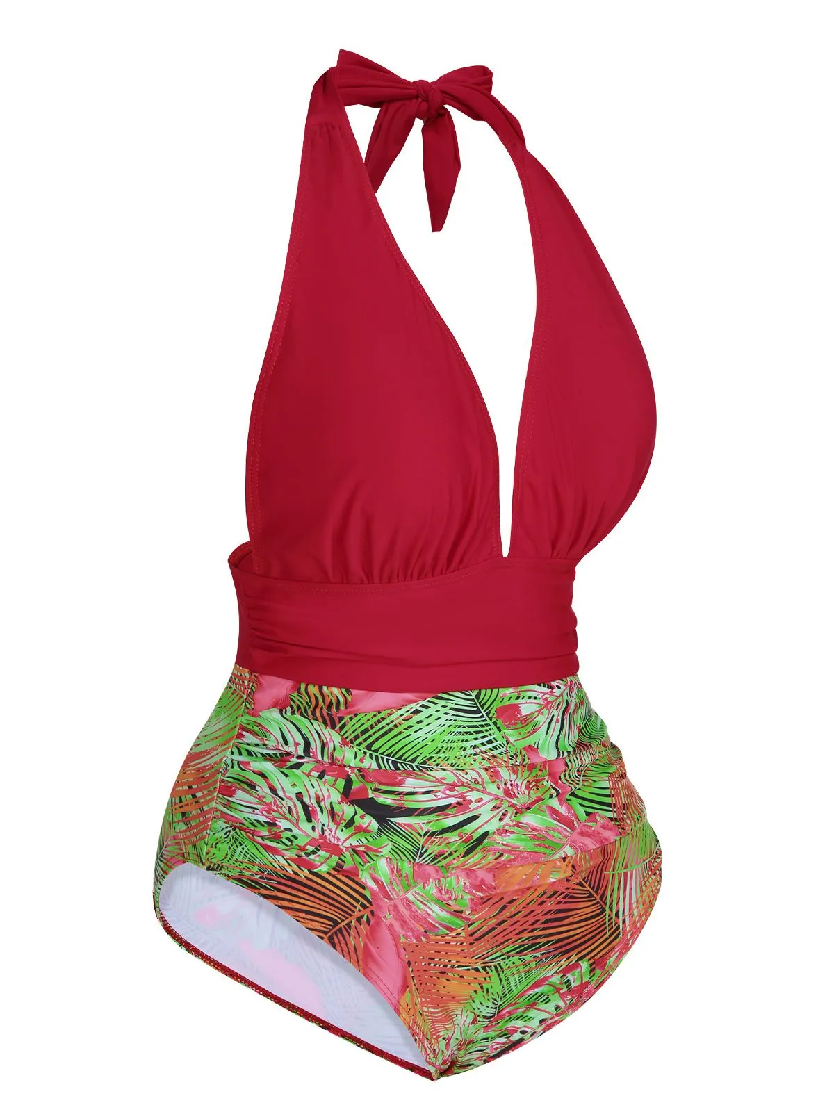 Red 1930s Tropical Plants One-Piece Swimsuit sold by Retro Stage product image thumbnail 2