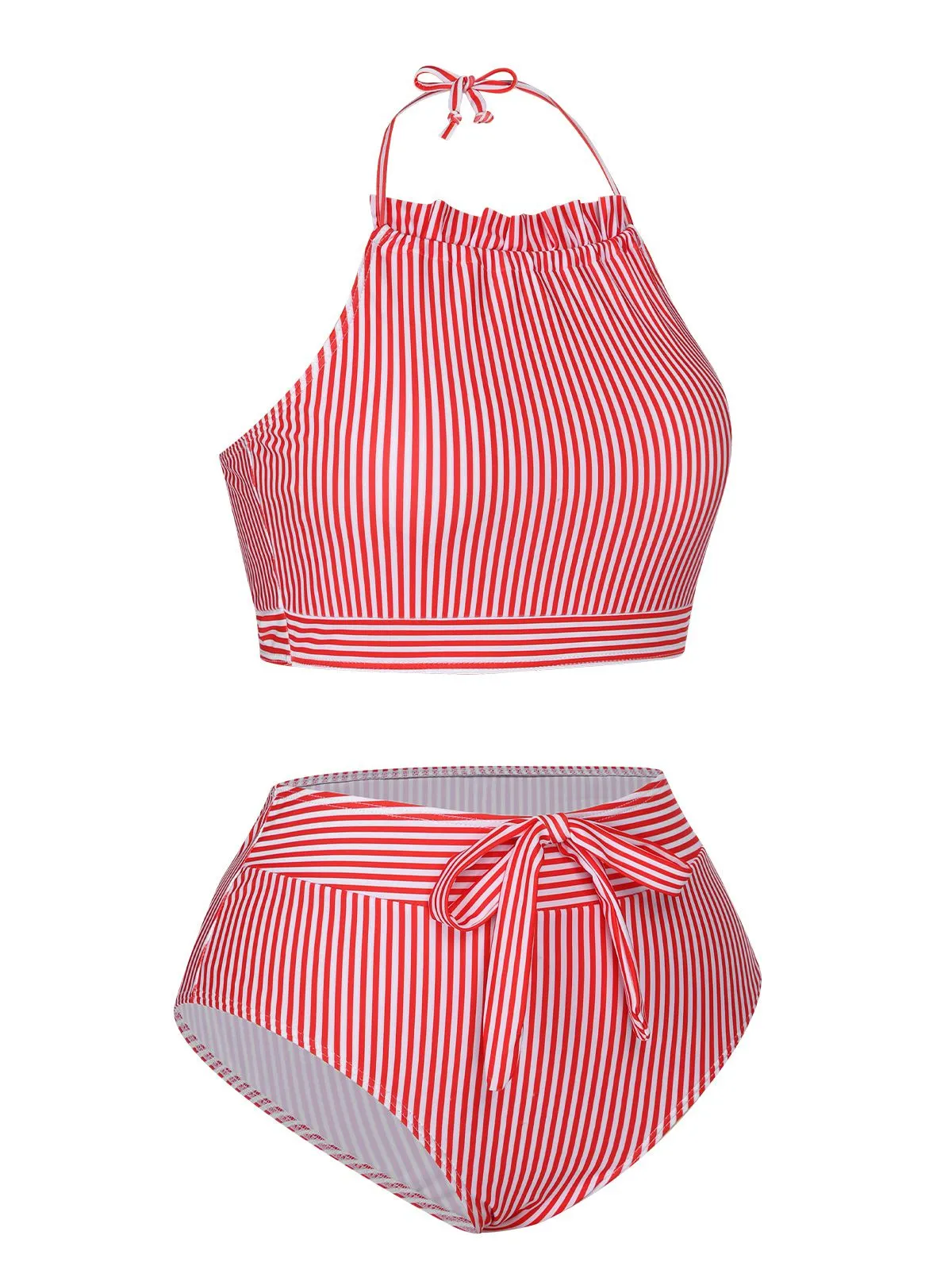 Red & White 1930s Striped Knot Halter Swimsuit sold by Retro Stage product image thumbnail 2