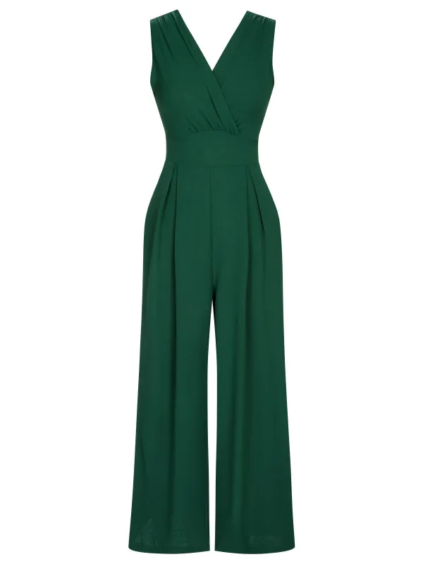 Green 1930s V-Neck Sleeveless Jumpsuit made by Retro Stage