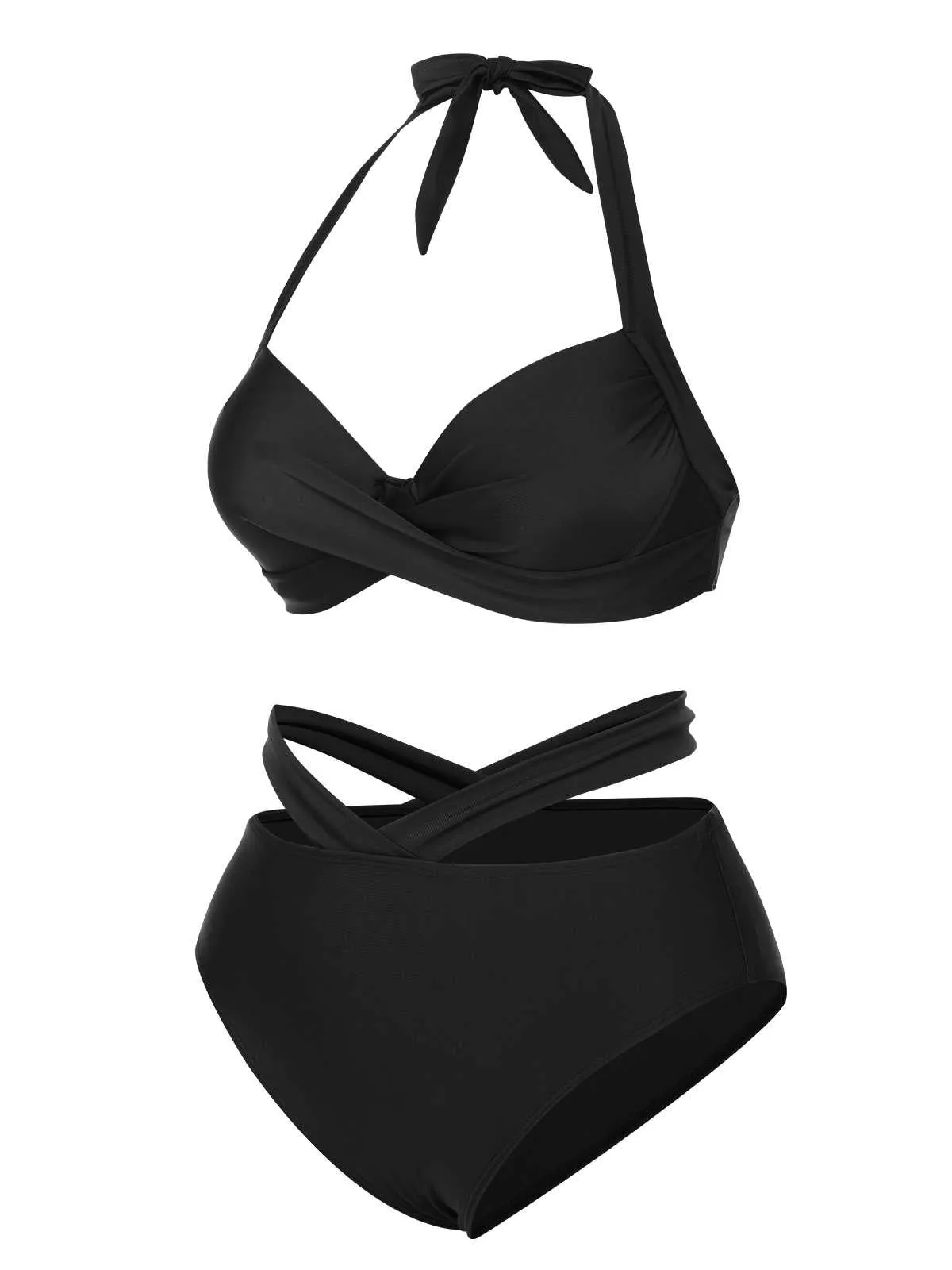 Black 1960s Halter Solid Swimsuit sold by Retro Stage product image thumbnail 2