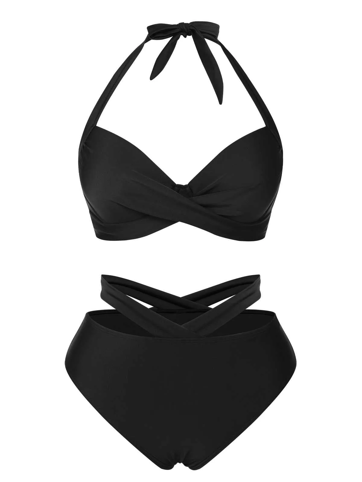 Black 1960s Halter Solid Swimsuit sold by Retro Stage