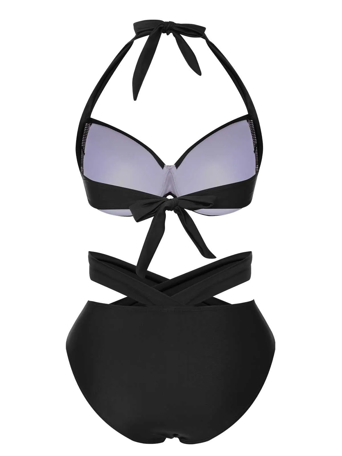 Black 1960s Halter Solid Swimsuit sold by Retro Stage product image thumbnail 3