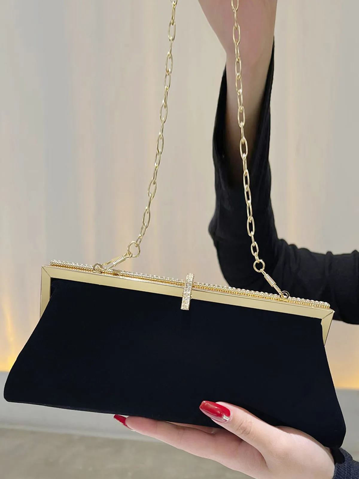 Vintage Black Velour Rhinestones Handbag sold by Retro Stage product image thumbnail 3