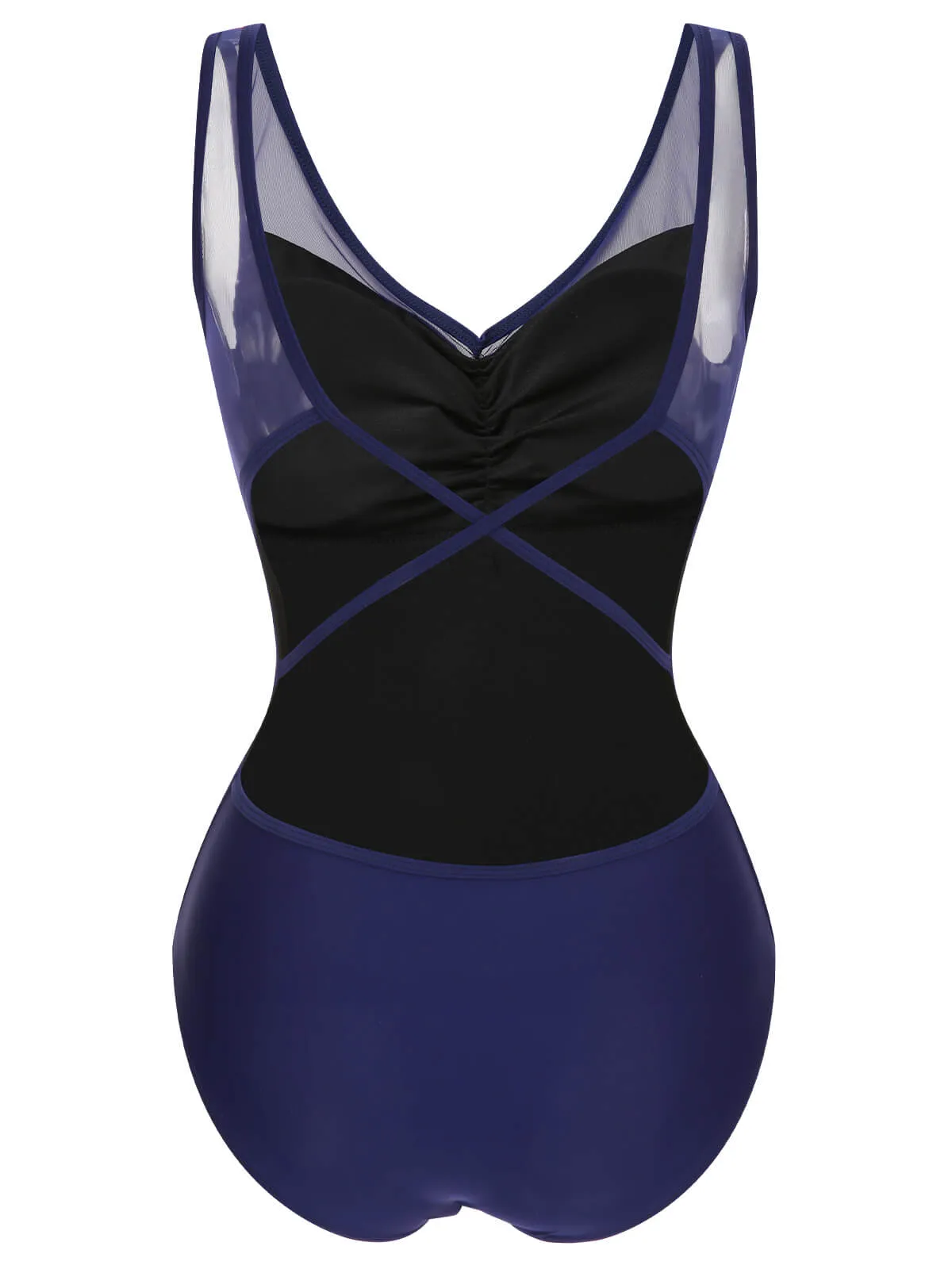 Deep Blue 1930s Solid Back Cross Swimsuit sold by Retro Stage product image thumbnail 3