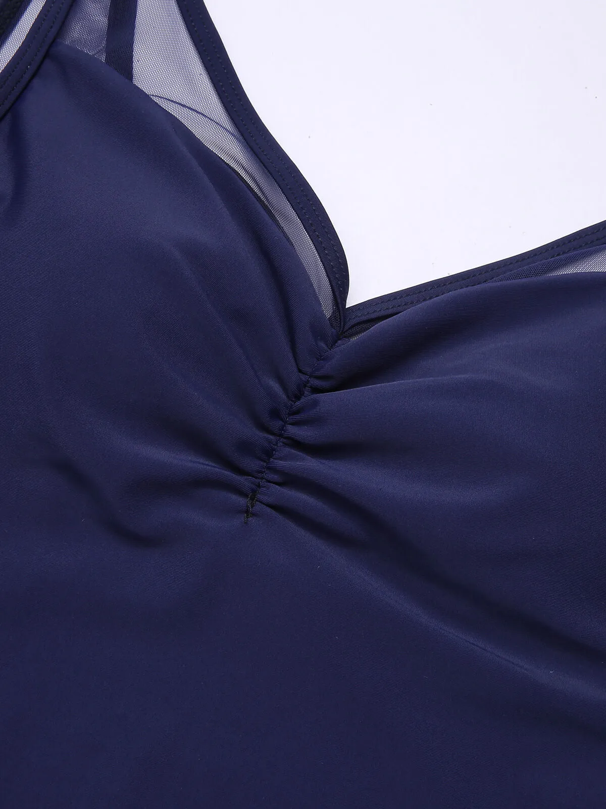 Deep Blue 1930s Solid Back Cross Swimsuit sold by Retro Stage product image thumbnail 4