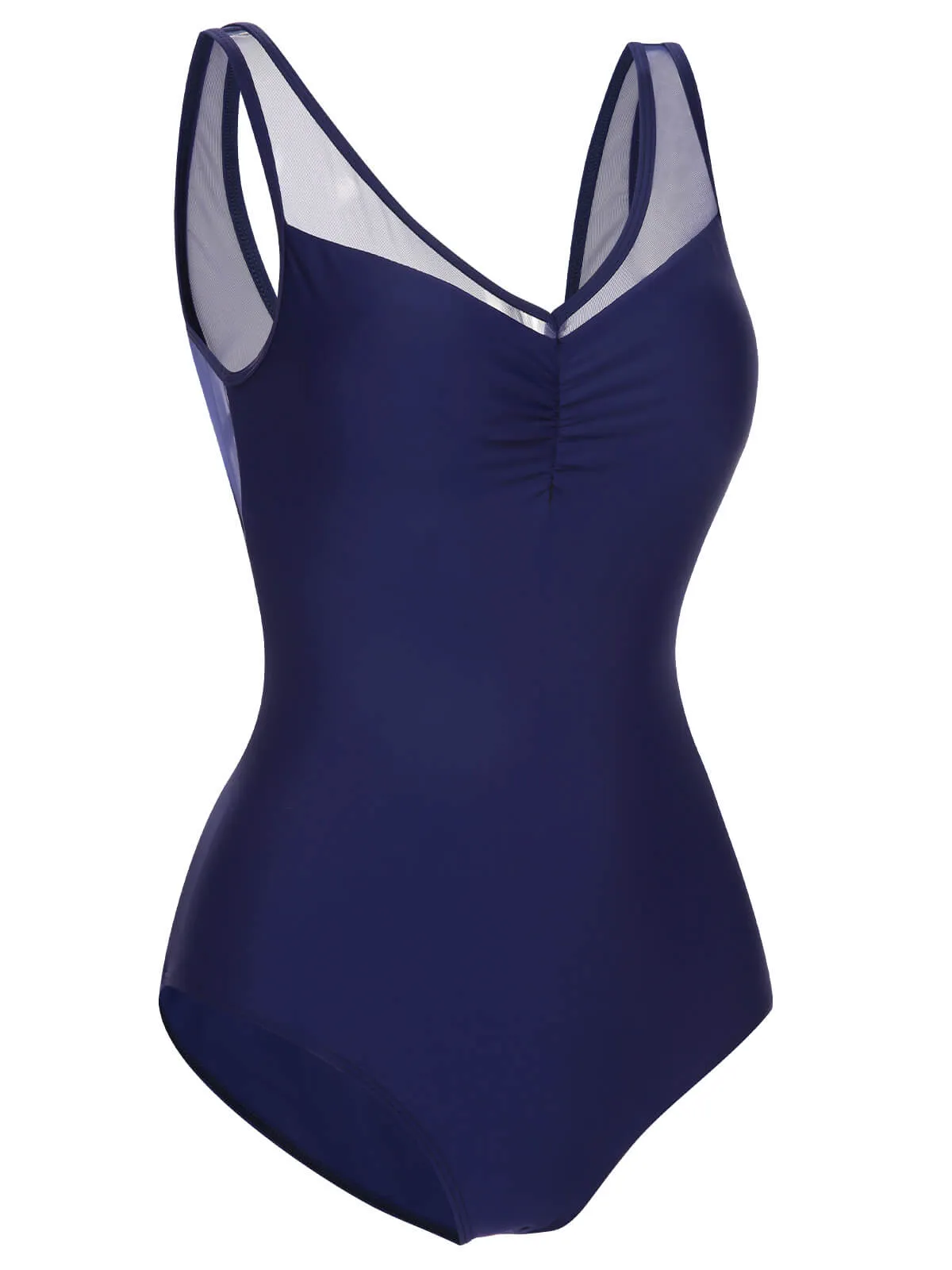 Deep Blue 1930s Solid Back Cross Swimsuit sold by Retro Stage product image thumbnail 2