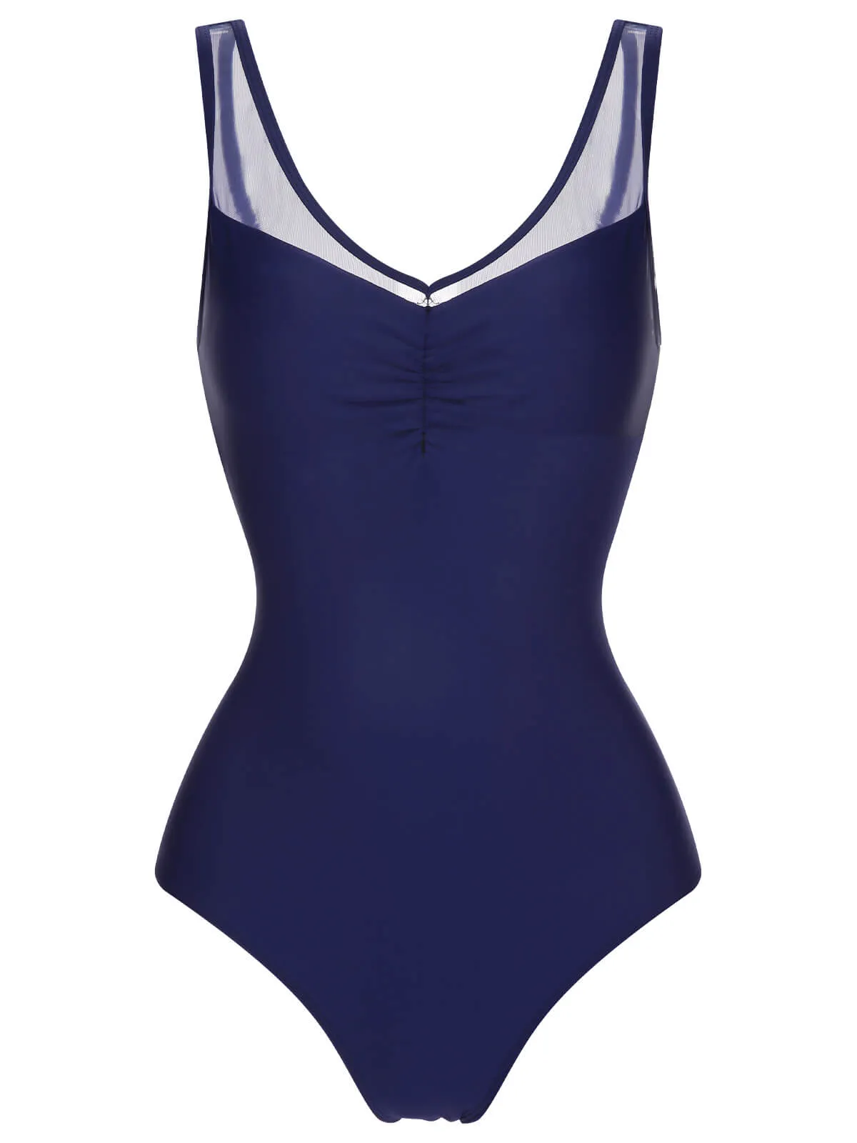 Deep Blue 1930s Solid Back Cross Swimsuit sold by Retro Stage