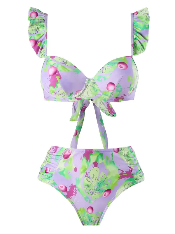 Light Green 1940s Grape Ruffle Swimsuit sold by Retro Stage