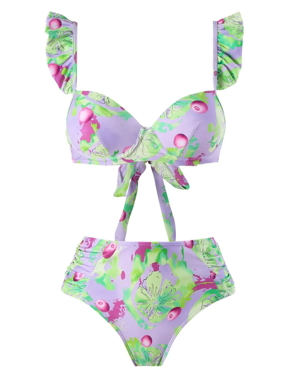 Light Green 1940s Grape Ruffle Swimsuit sold by Retro Stage
