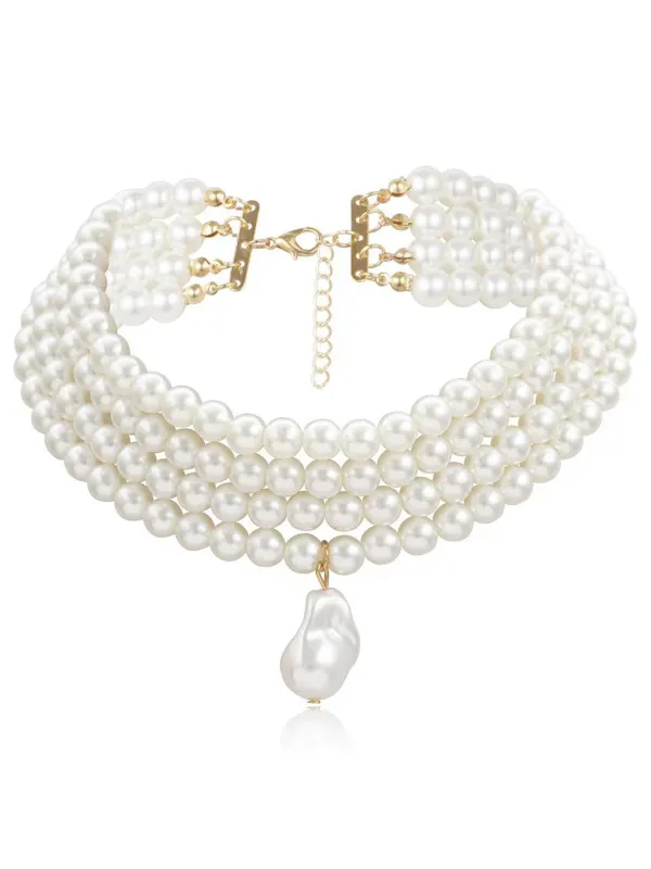 Special-Shaped Pendant Multi-Layered Pearl Necklace sold by Retro Stage