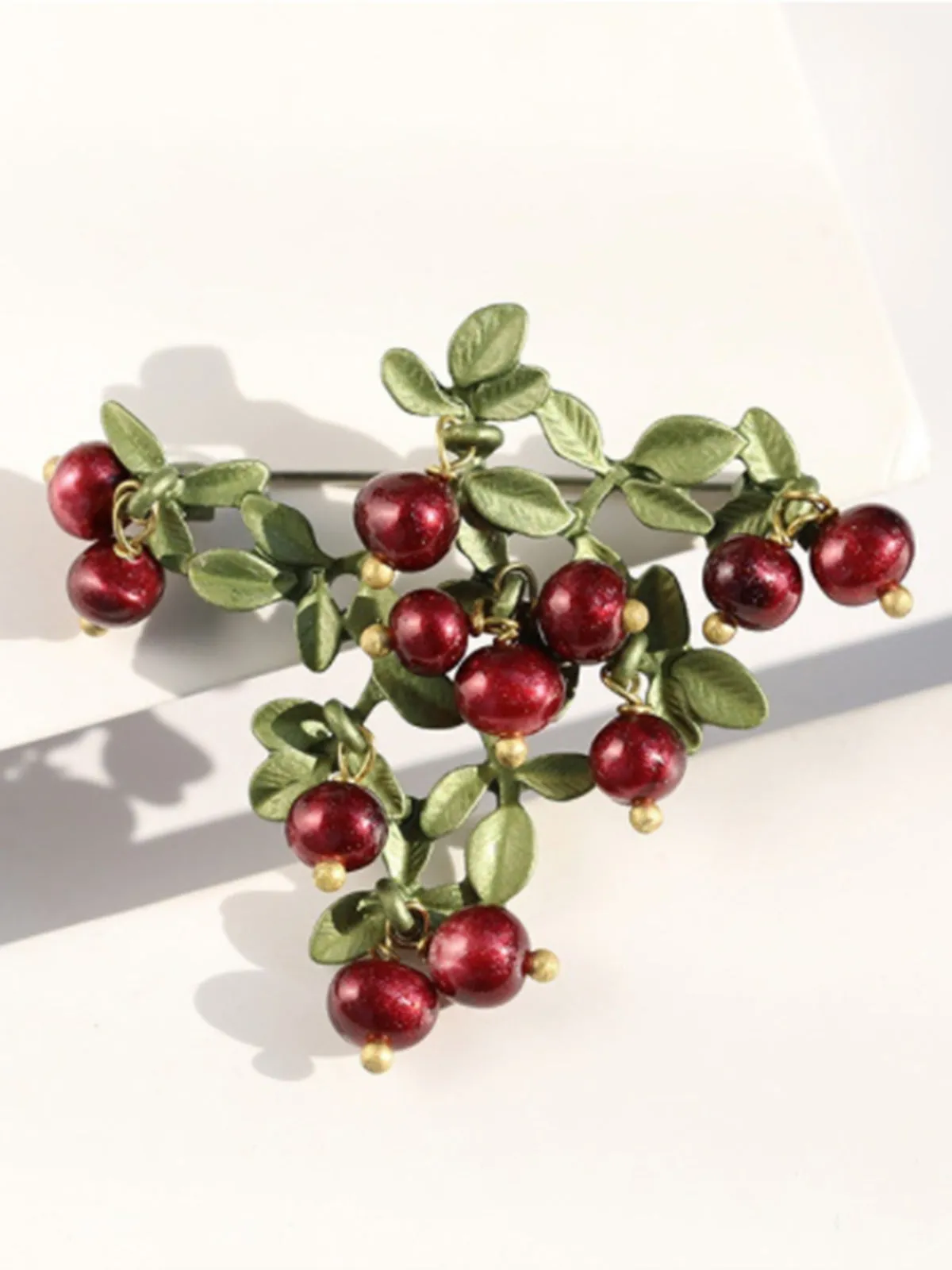 Vintage Handmade Cranberry Pearl Brooch sold by Retro Stage