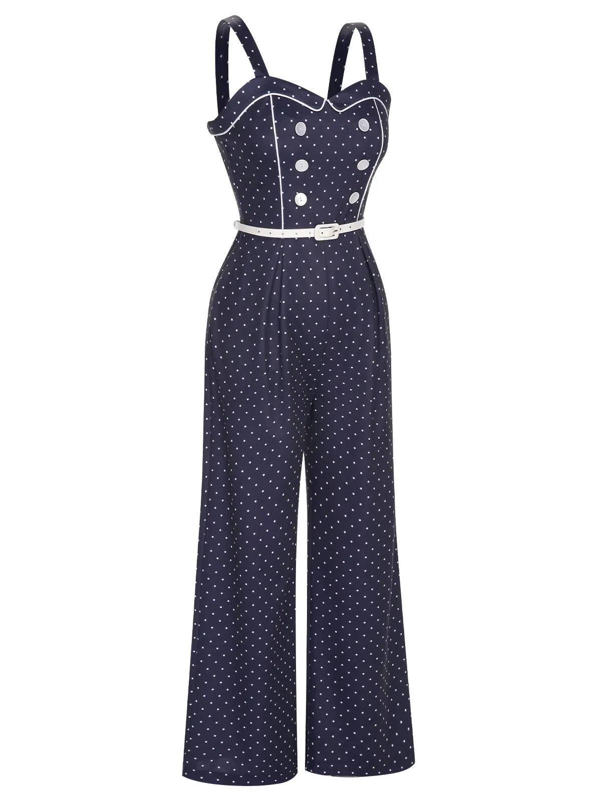 Dark Blue 1930s Polka Dots Straps Jumpsuit sold by Retro Stage product image thumbnail 3