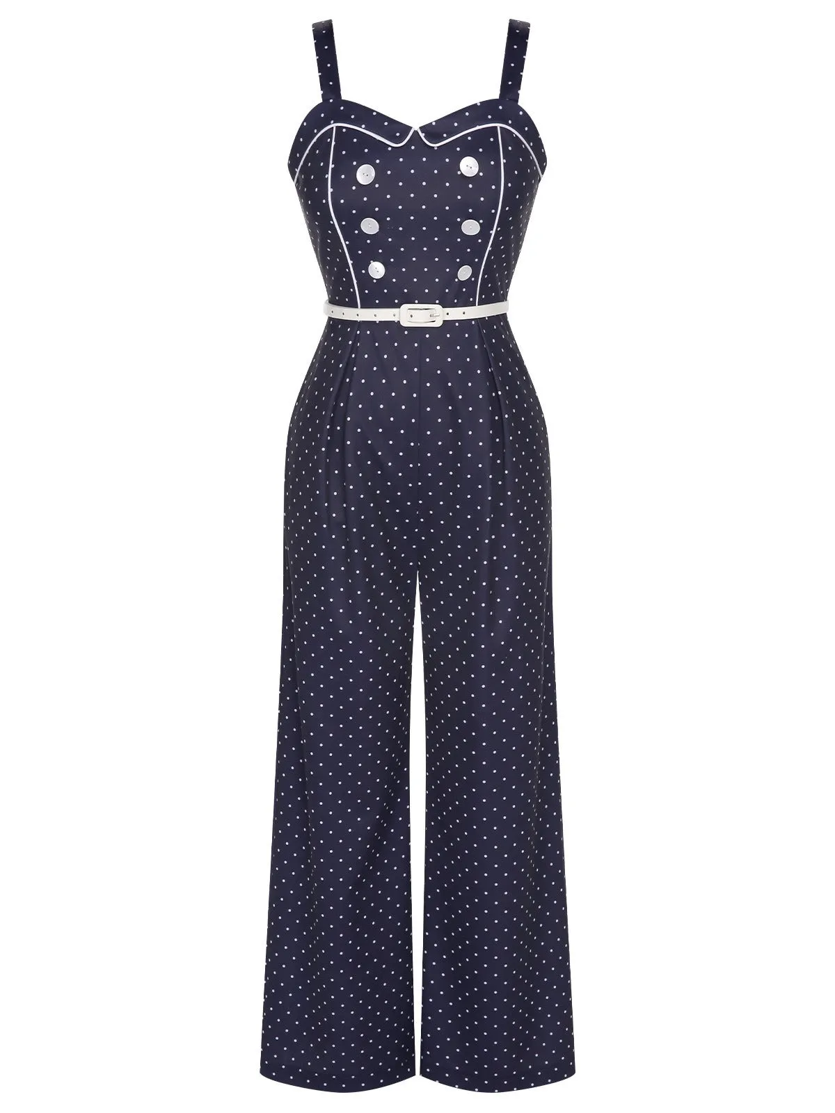 Dark Blue 1930s Polka Dots Straps Jumpsuit sold by Retro Stage product image thumbnail 2