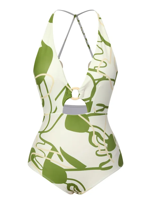 1950s Hollow Ring Backless Halter Swimsuit sold by Retro Stage