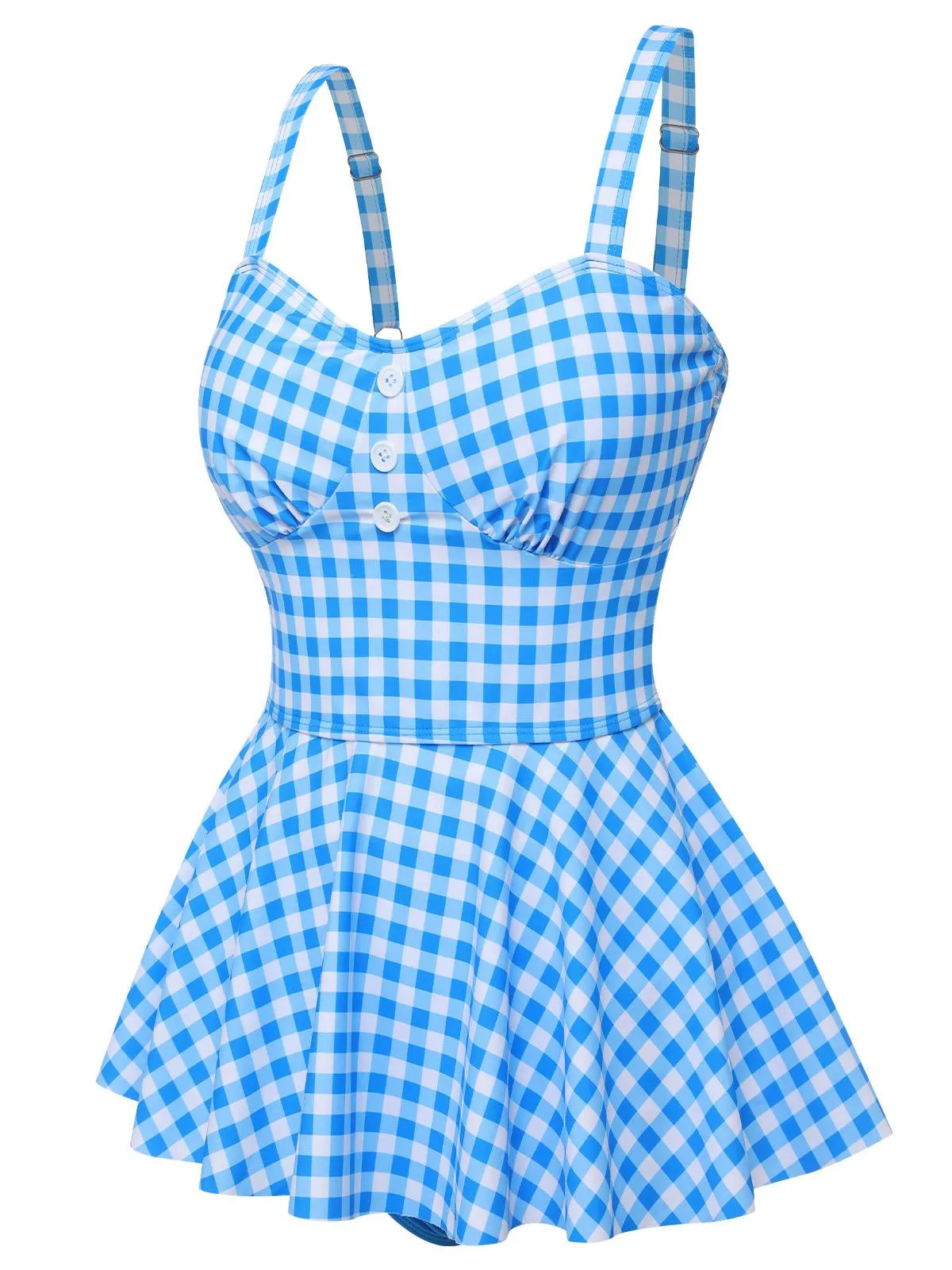 Dark Blue 1950s Plaid Spaghetti Strap Swimsuit sold by Retro Stage product image thumbnail 3