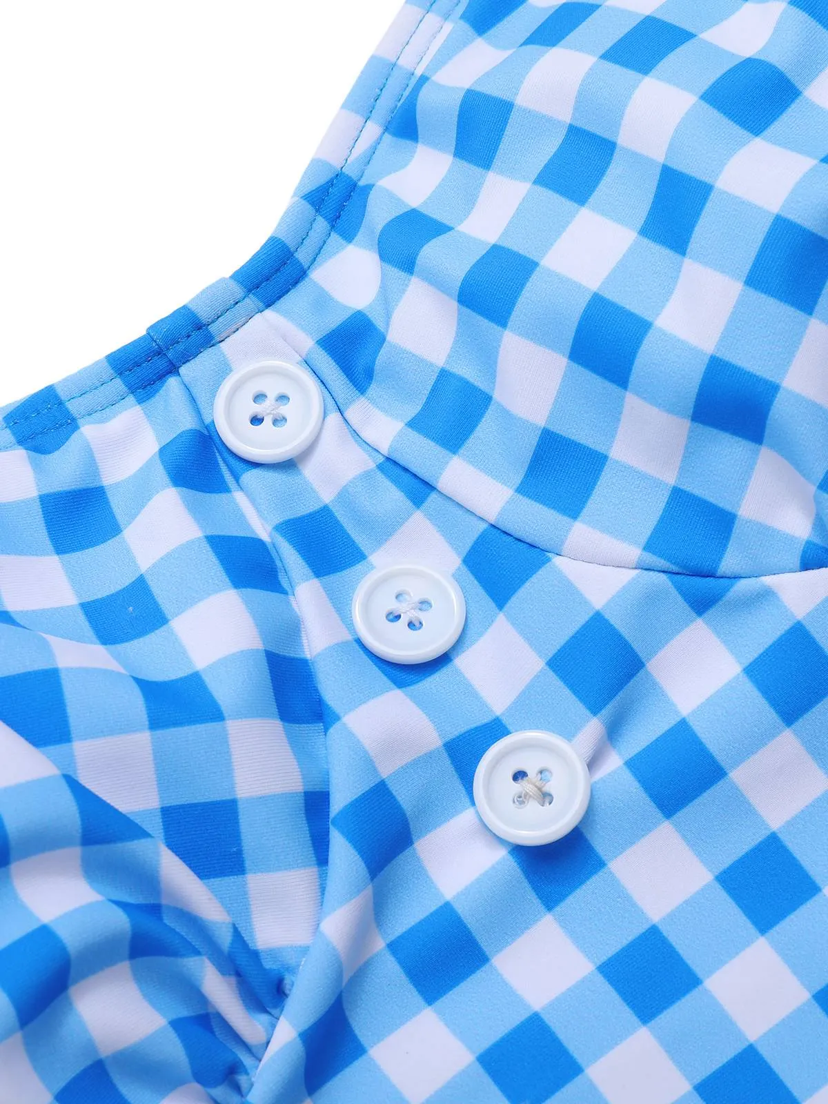 Dark Blue 1950s Plaid Spaghetti Strap Swimsuit sold by Retro Stage product image thumbnail 5