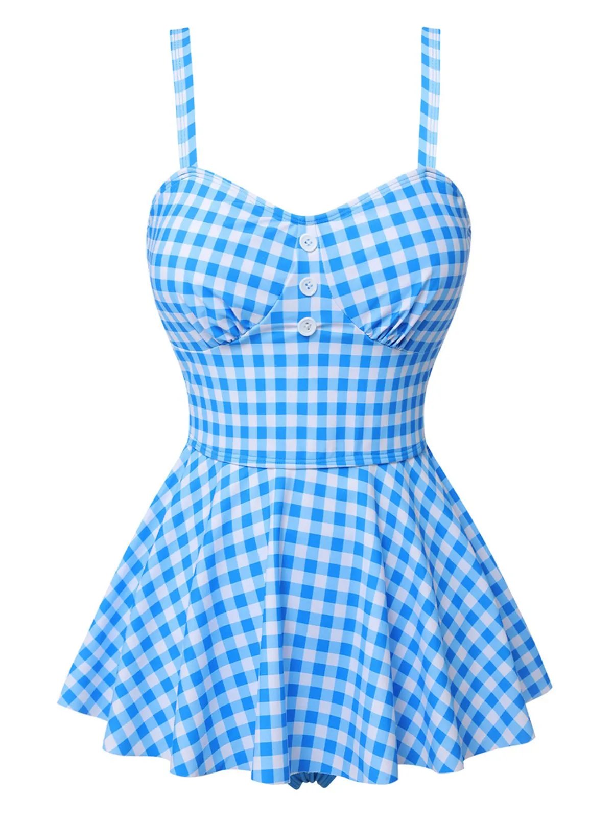 Dark Blue 1950s Plaid Spaghetti Strap Swimsuit sold by Retro Stage product image thumbnail 2