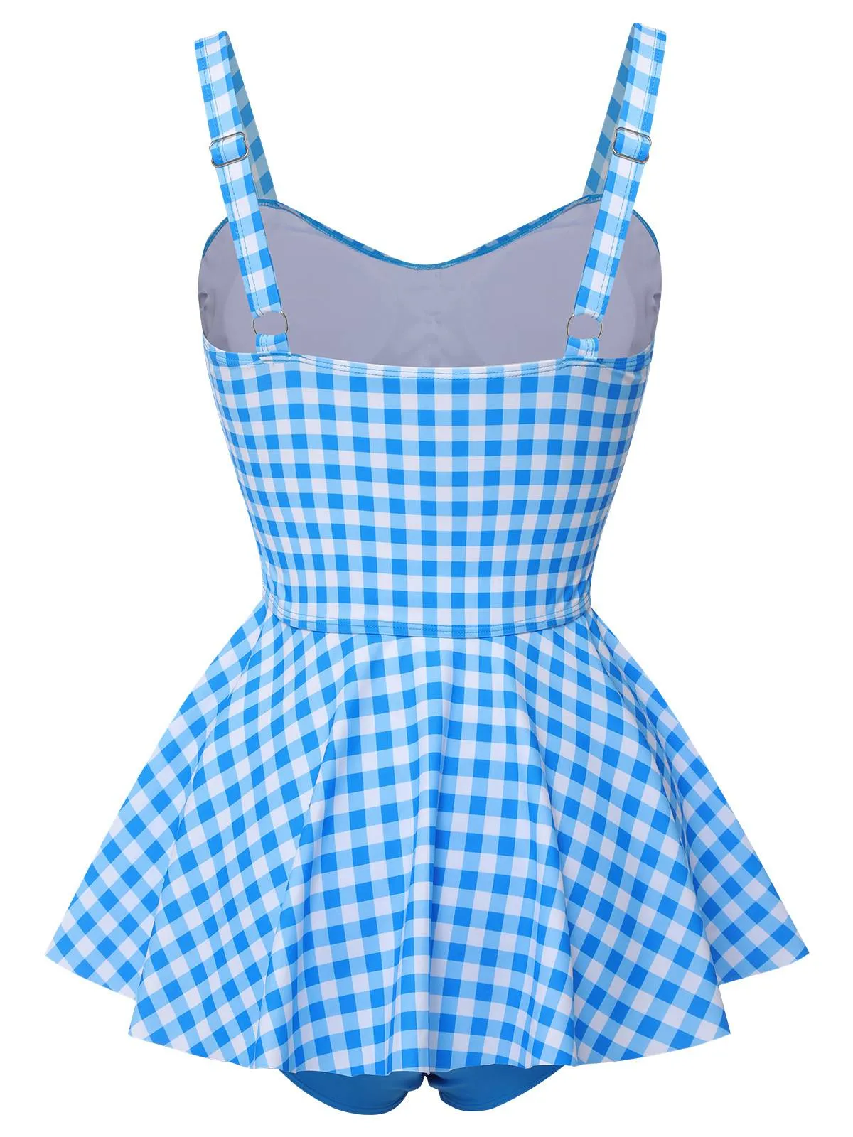 Dark Blue 1950s Plaid Spaghetti Strap Swimsuit sold by Retro Stage product image thumbnail 4