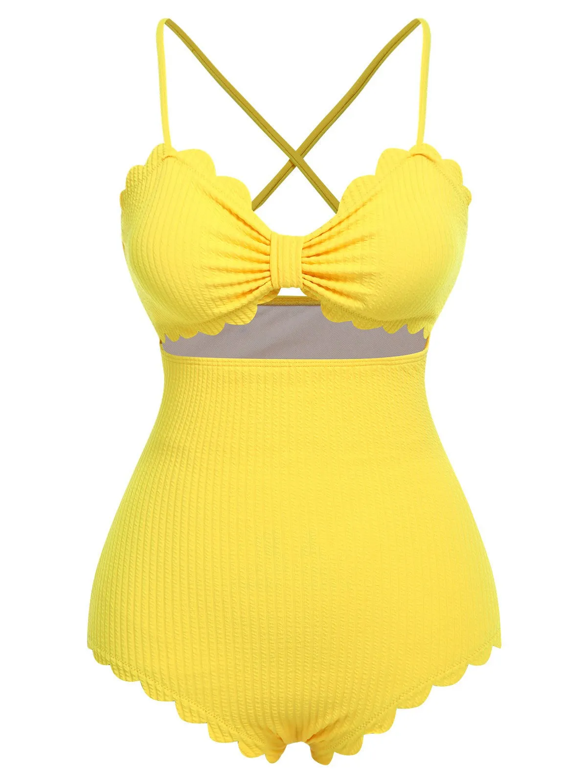 Yellow 1950s Spaghetti Strap One-Piece Swimsuit sold by Retro Stage product image thumbnail 2
