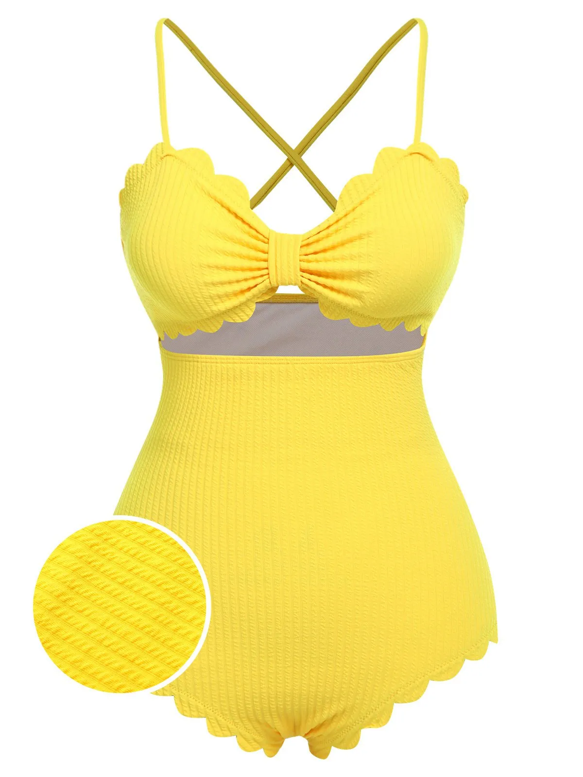 Yellow 1950s Spaghetti Strap One-Piece Swimsuit sold by Retro Stage