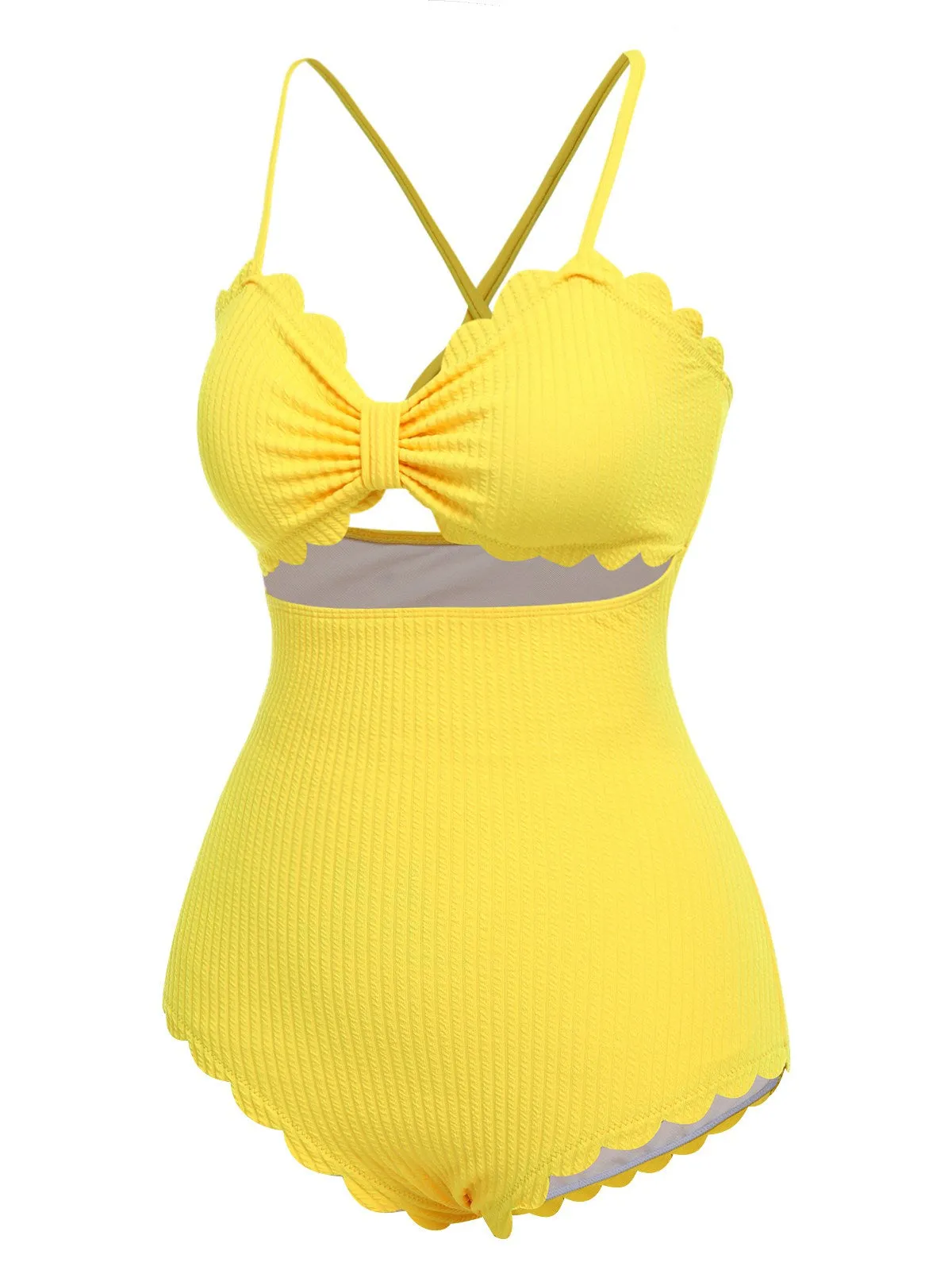 Yellow 1950s Spaghetti Strap One-Piece Swimsuit sold by Retro Stage product image thumbnail 3