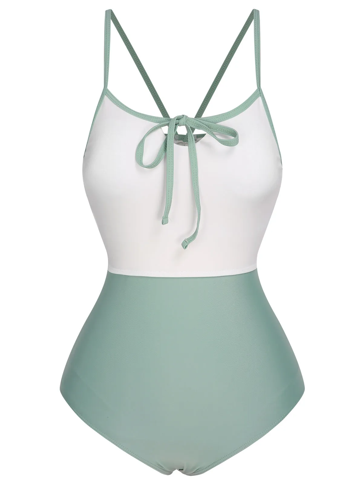 1950s Color Contrast BowKnot Strap Swimsuit sold by Retro Stage