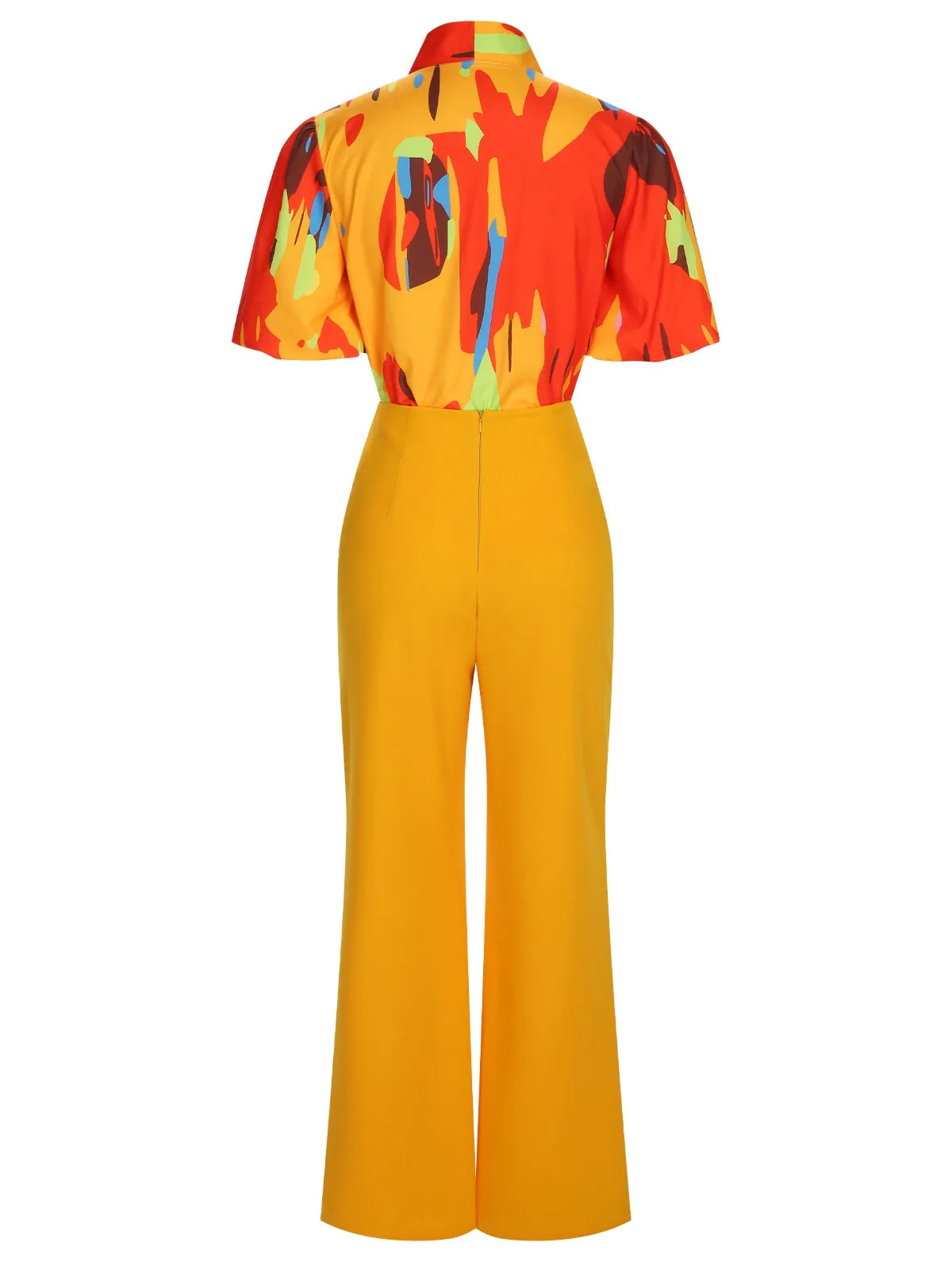 2PCS Yellow 1970s Tie Bow Colorblock Blouse & Bottons Pants sold by Retro Stage product image thumbnail 3