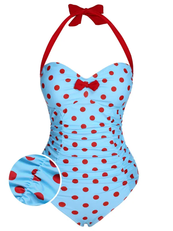 1940s Halter Contrast Polka Dots One-Piece Swimsuit sold by Retro Stage