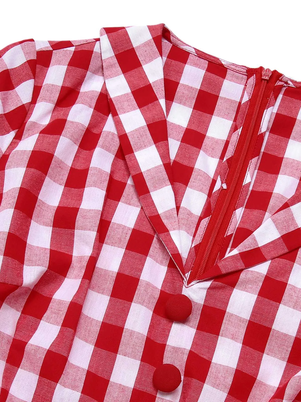 Red 1940s Lapel Plaids Belted Romper sold by Retro Stage product image thumbnail 5