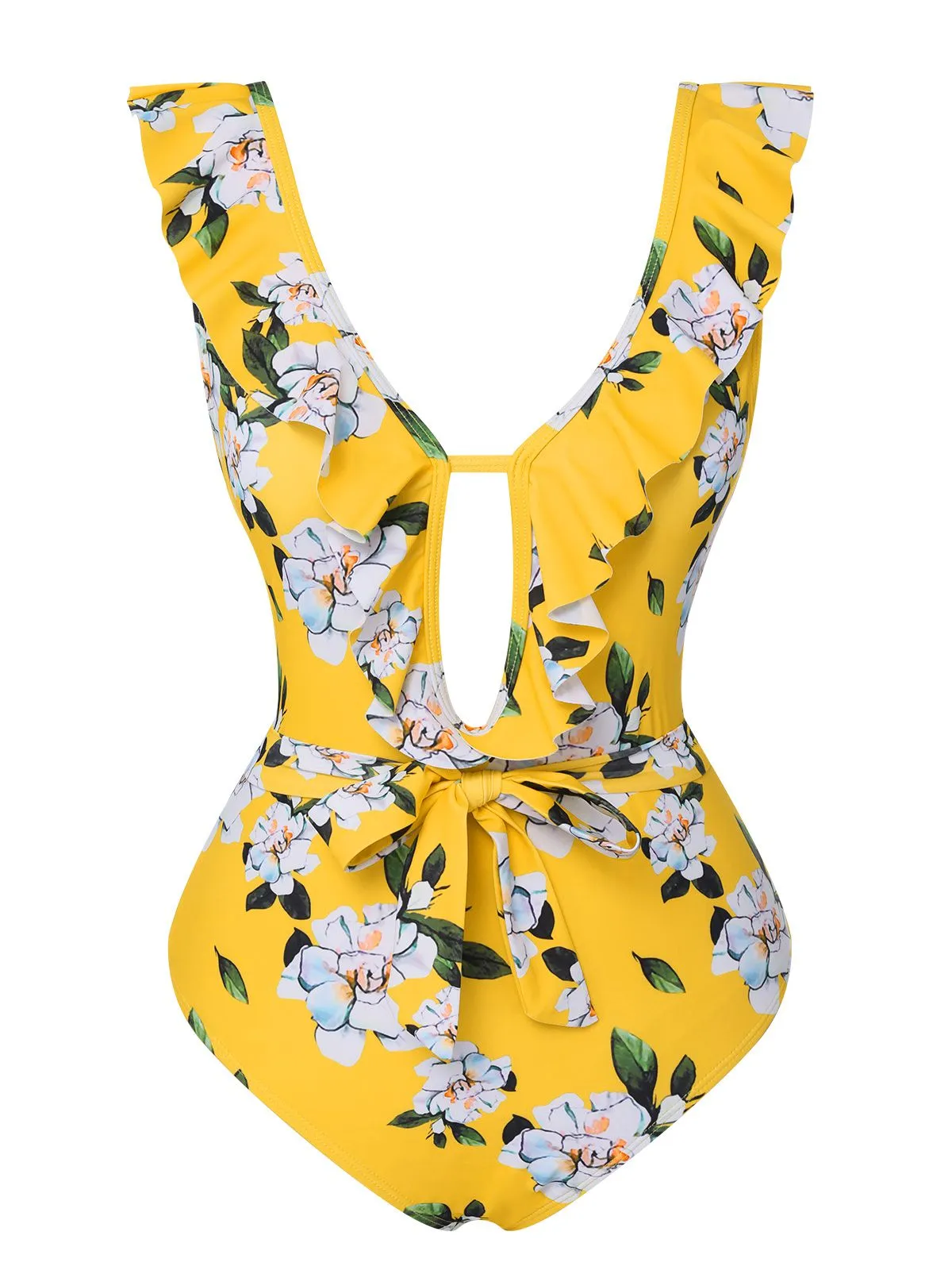 1950s All-Over Print Ruffled Belt One-Piece Swimsuit sold by Retro Stage product image thumbnail 5