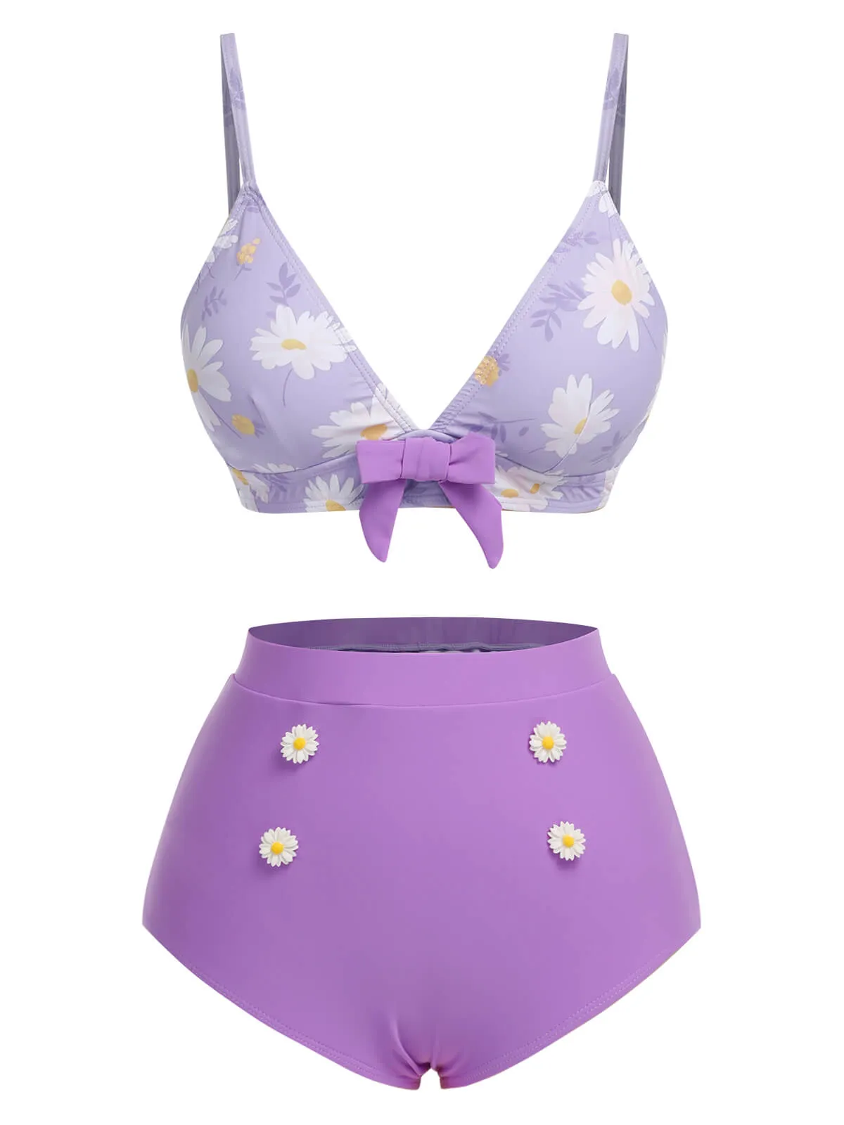 Purple 1950s Daisy Bow Strap Swimsuit sold by Retro Stage product image thumbnail 2